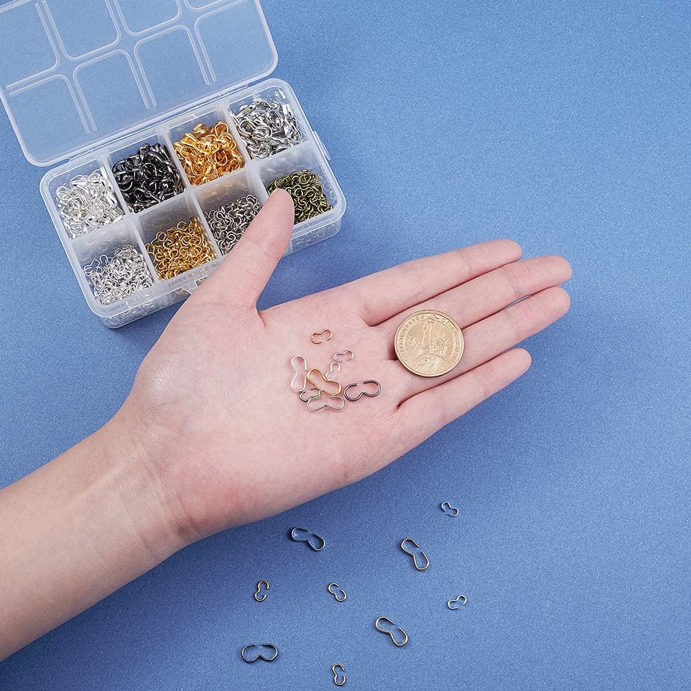 PH PandaHall 640pcs 2 Size 4 Color Quick Links Connectors 8 Shape Iron Charm Knot Chain Clasp for DIY Bracelet Necklace Jewelry Making, Nickel Free