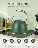 Vista 4 de Harriet Tea Kettle Stovetop, 2.5 Quart Whistling Stainless Steel Tea Pot, 3-Layer Base, Unique Ergonomic Handle, Includes Pot Holder & Mat