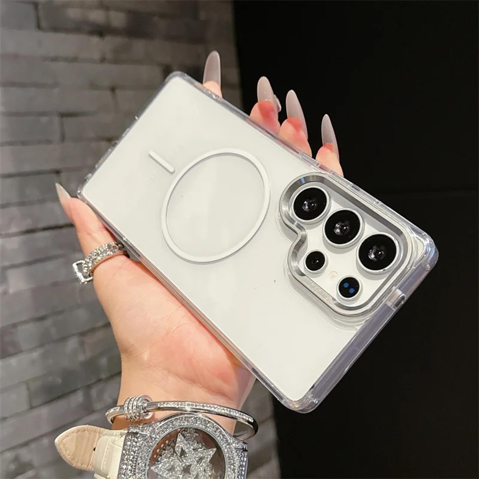 Coque de chargement sans fil magnétique Galaxy S22 Ultra 5G finition translucide blanche luxe - 6
