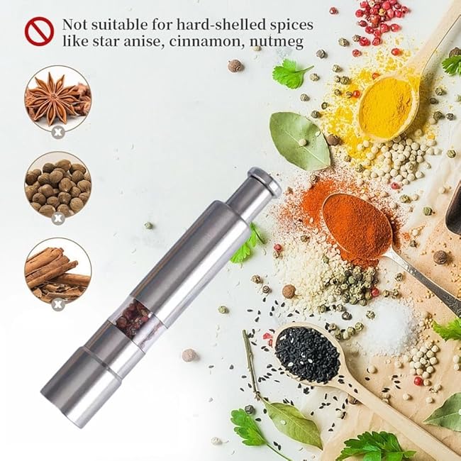 Thumb Pepper Grinder: Push Button Salt and Spices Pepper Fine Mill,Stainless Steel Salt and Pepper Grinder, Home, Camping, Cooking, Kitchen Gadgets