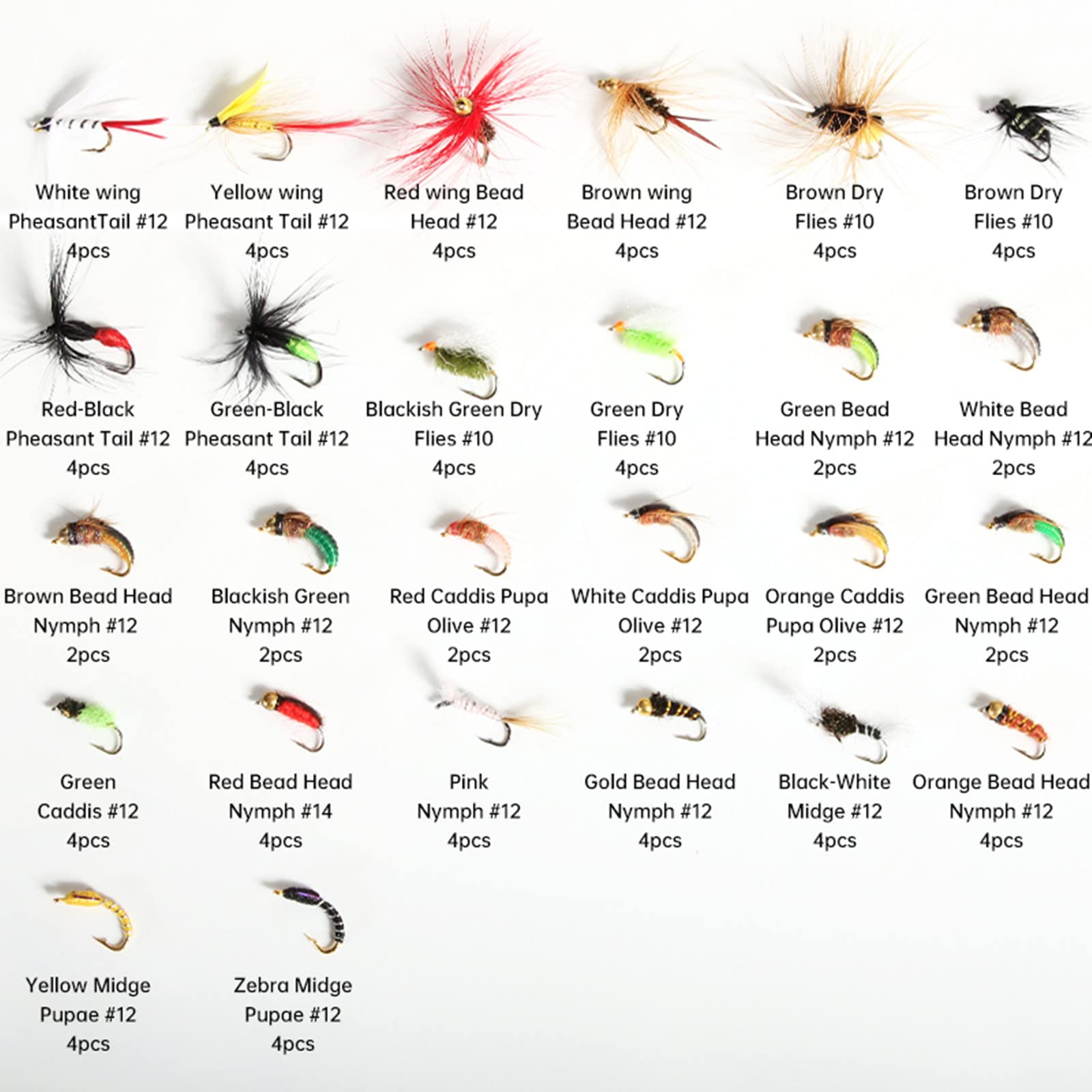 Fly Fishing Flies with Waterproof Fly Box Kit for Bass Trout Salmon 32Pcs/48Pcs/88Pcs/100Pcs Premium Hand-Tied Dry Flies, Nymphs, Scud Streamers Lures Starter Kit with Hooks