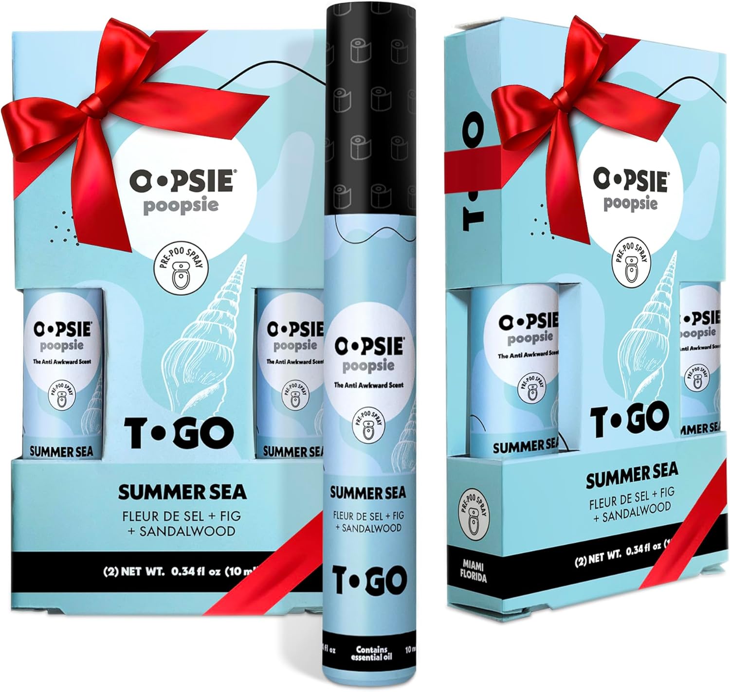 Oopsie Poopsie Toilet Spray, Travel Essentials, Each Up to 50 Uses, On-The-Go Bathroom Odor Deodorizer with Essential Oils, TSA Approved Size, Summer Sea 4 Pack, 0.34 Fl Oz