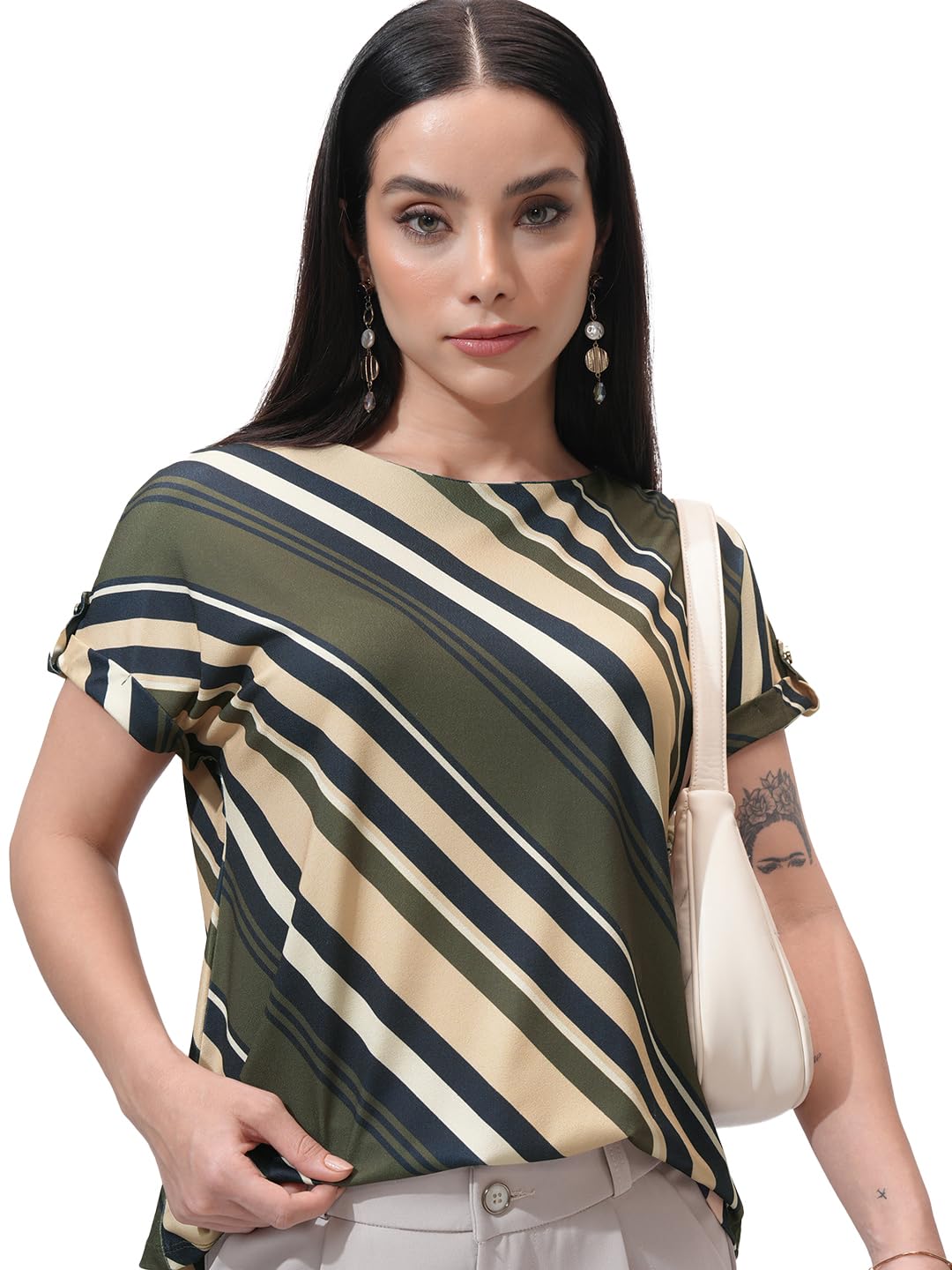 Tokyo Talkies Women's Striped Relaxed Fit Tops-picture-21