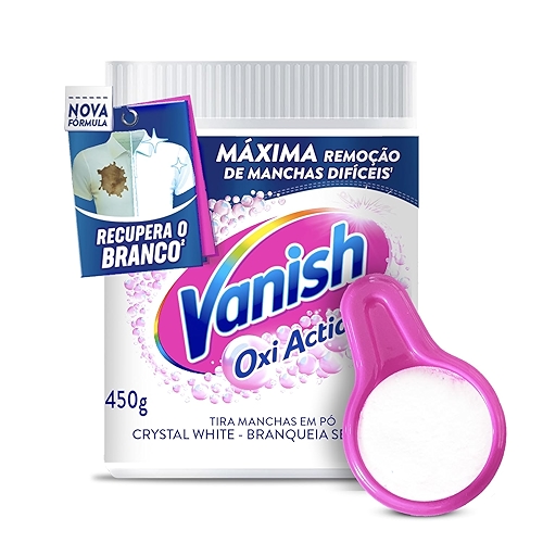 Tira Manchas em Pó Vanish Crystal White Oxi Action 450g para roupas brancas