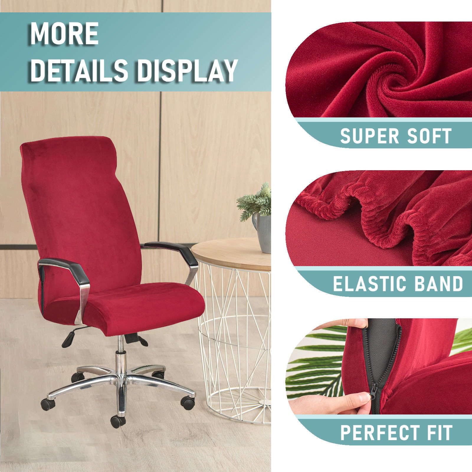 Coprisedile Ufficio Elasticizzato - Split Design, Rosso Vino, Universale - Foto 4