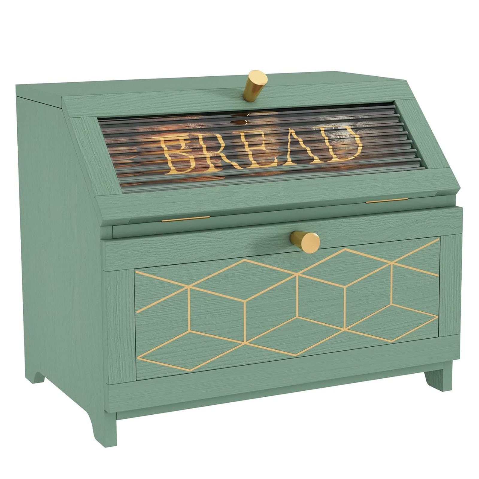 TLMDXTEU Bread Box Wooden Bread Fruit Storage Box Kitchen Food Cabinet for Kitchen Counter(Green)