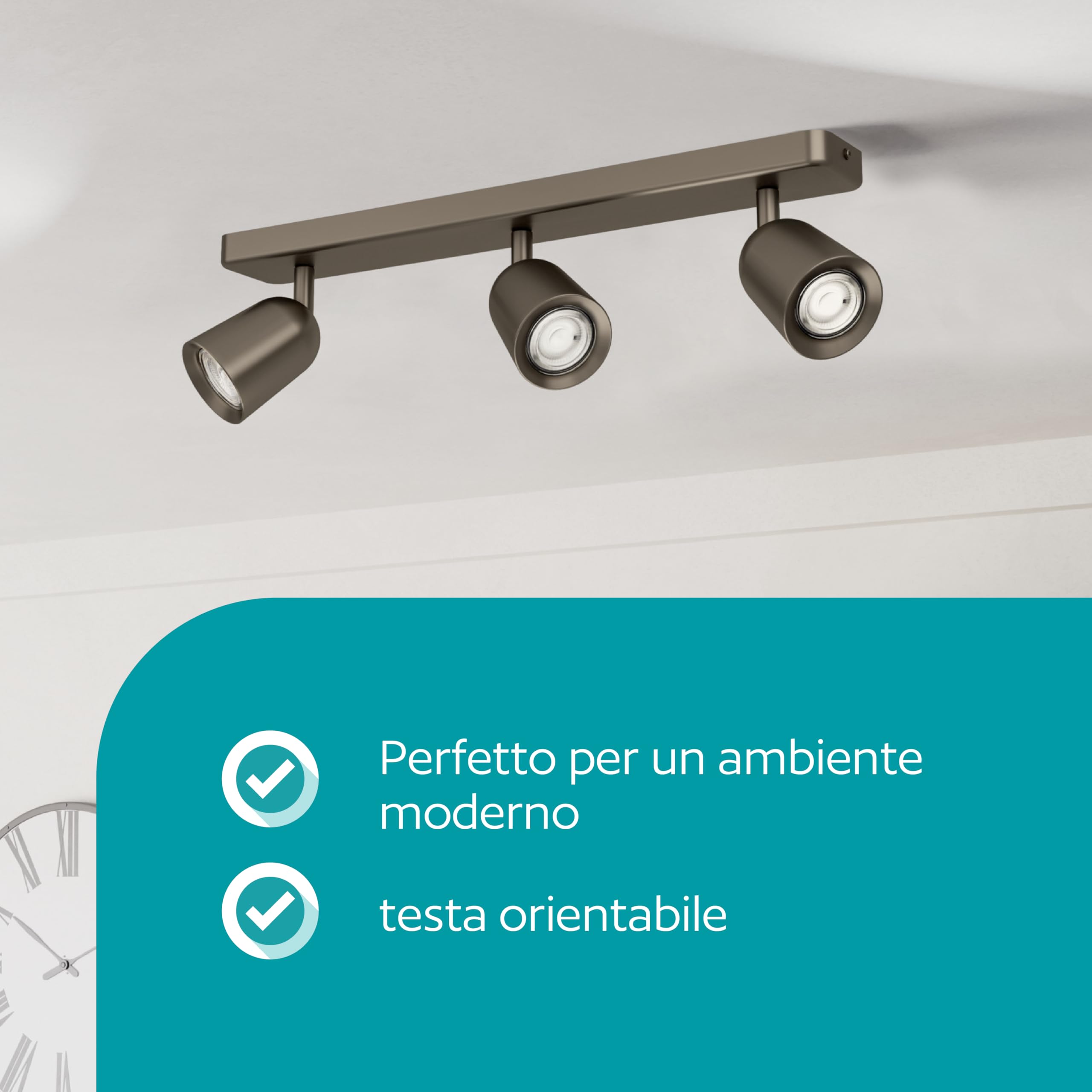 Eglo Camaldoli - Lampada da soffitto a 3 luci, faretto con faretti flessibili, plafoniera in acciaio color bronzo, attacco GU10