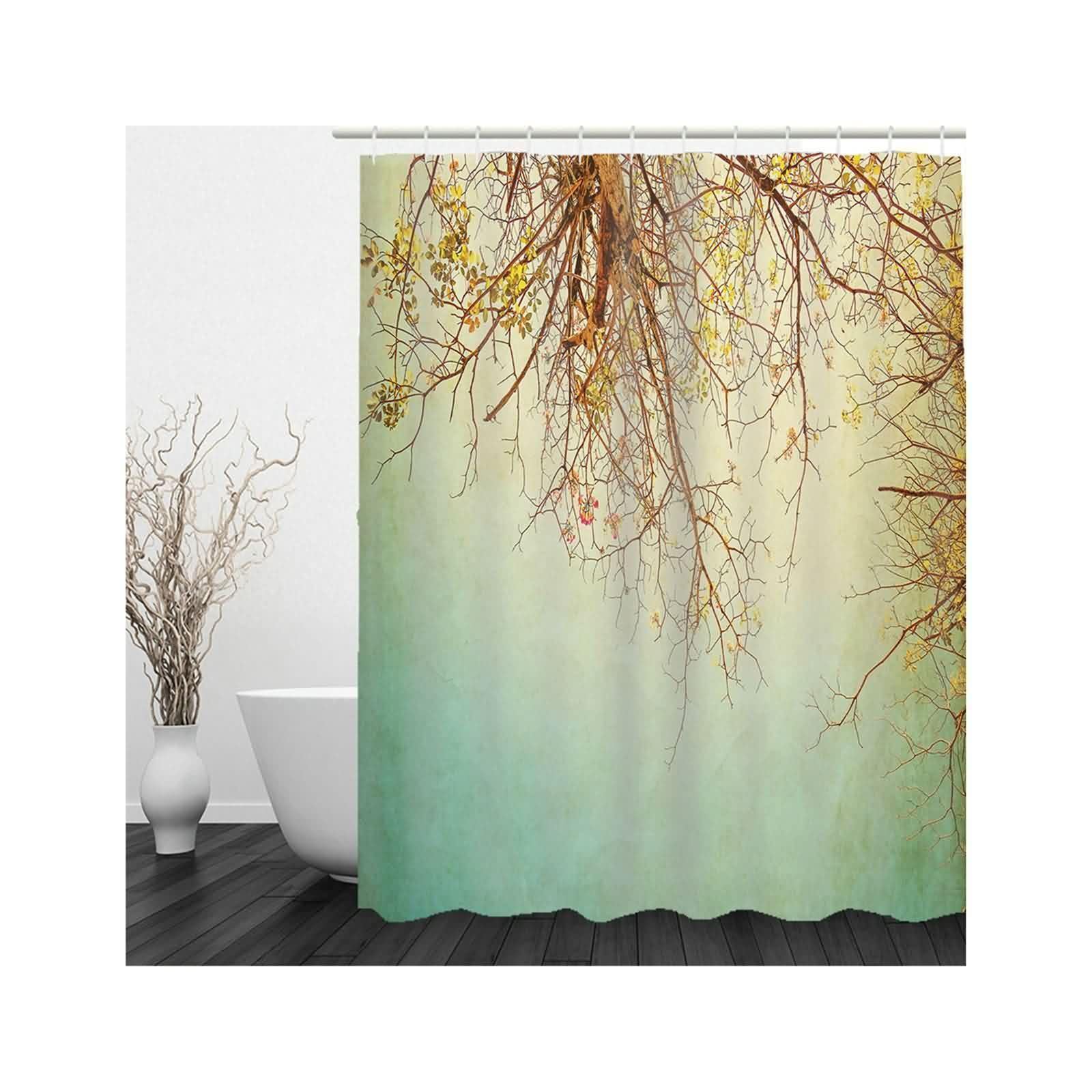 Rideau de douche vert tissu polyester anti-moisissure avec anneaux rideau de douche baignoire