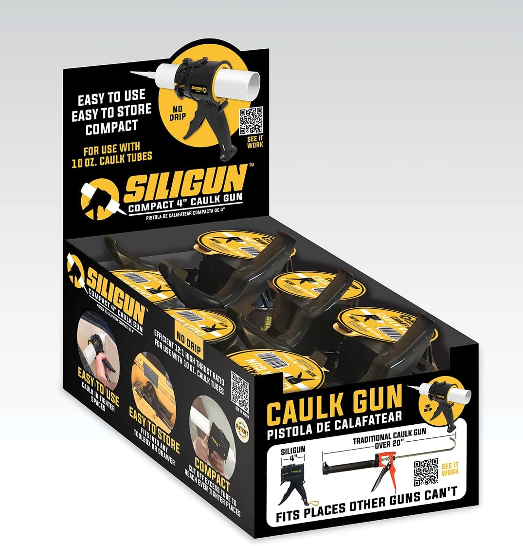 SILIGUN™ Gen-3 Compact Caulking Gun - No Drip Caulk Gun - Patented Design - Lightweight ABS Frame - Works with All 10 oz Tubes (6 PCS)