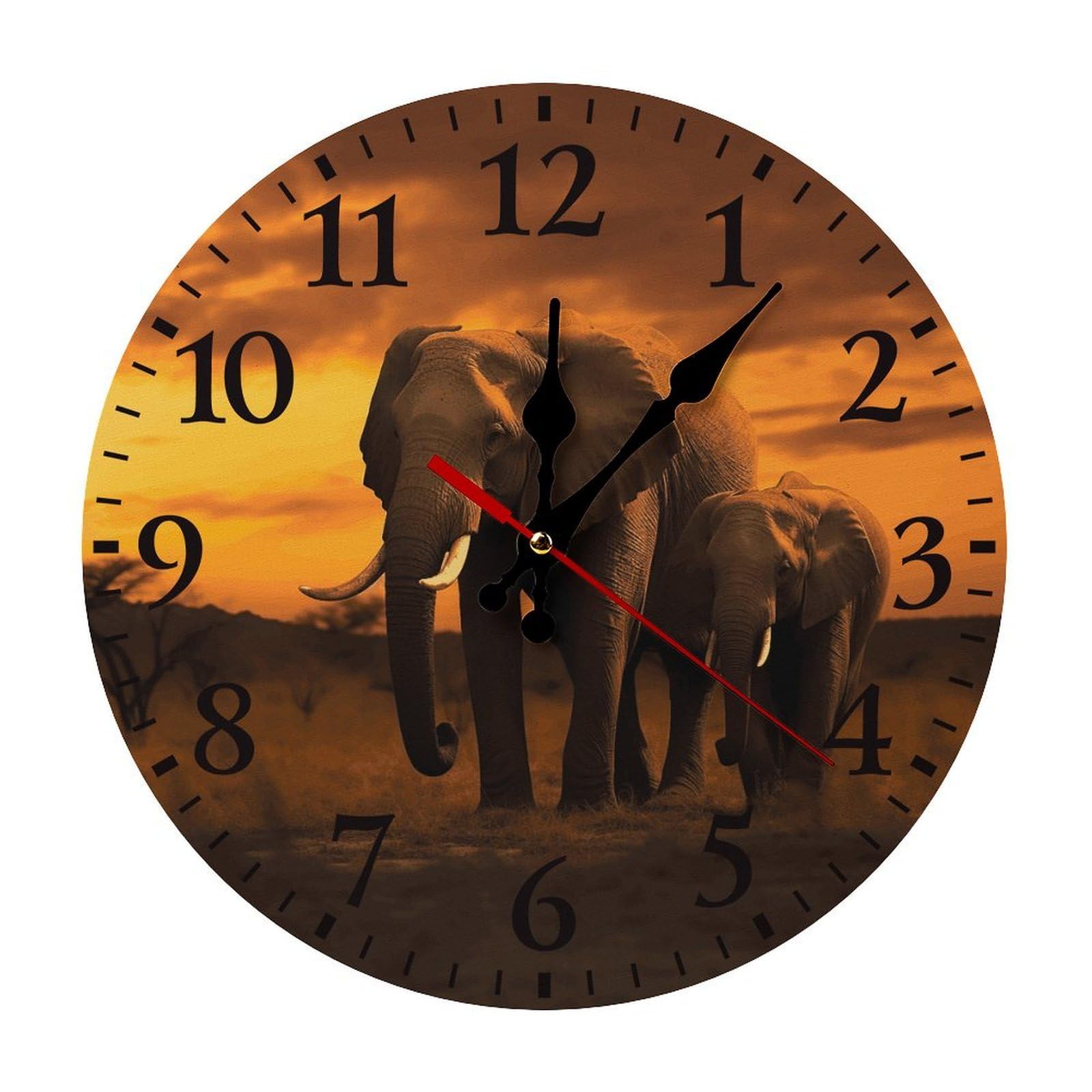 NTVOWPZO 10 Inch Wall Clock Sunset Parent-Child Elephant Battery Operated Wall Clocks Silent Non-Ticking Round Wall Clock for Living Room Kitchen Home Office Wall Decorative Clock