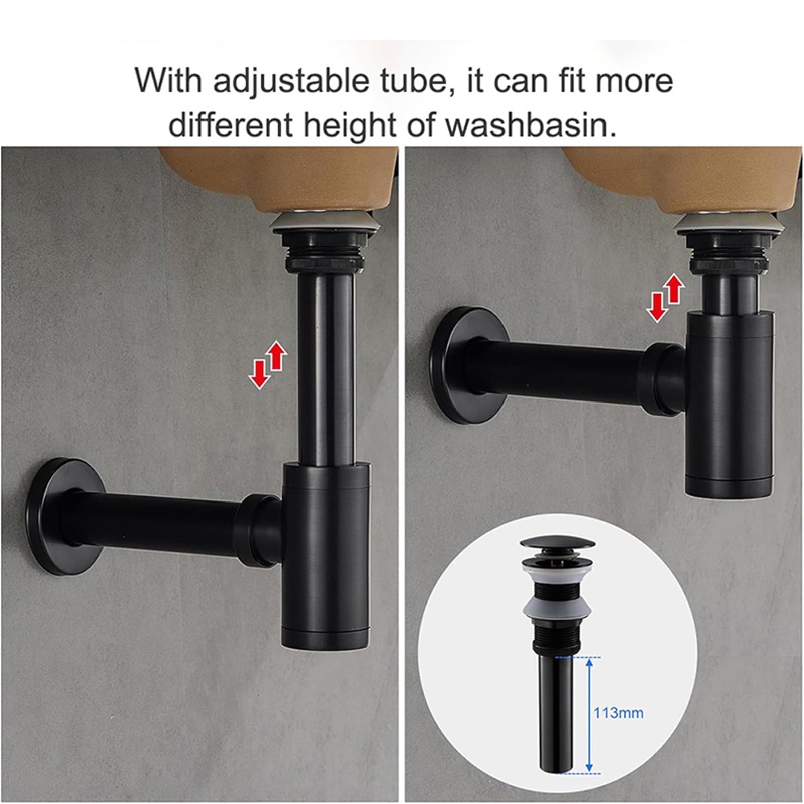 Kits de tubería desagüe for lavabo baño antiguo con sifón y accesorios latón Para Fregaderos(Black no hole)