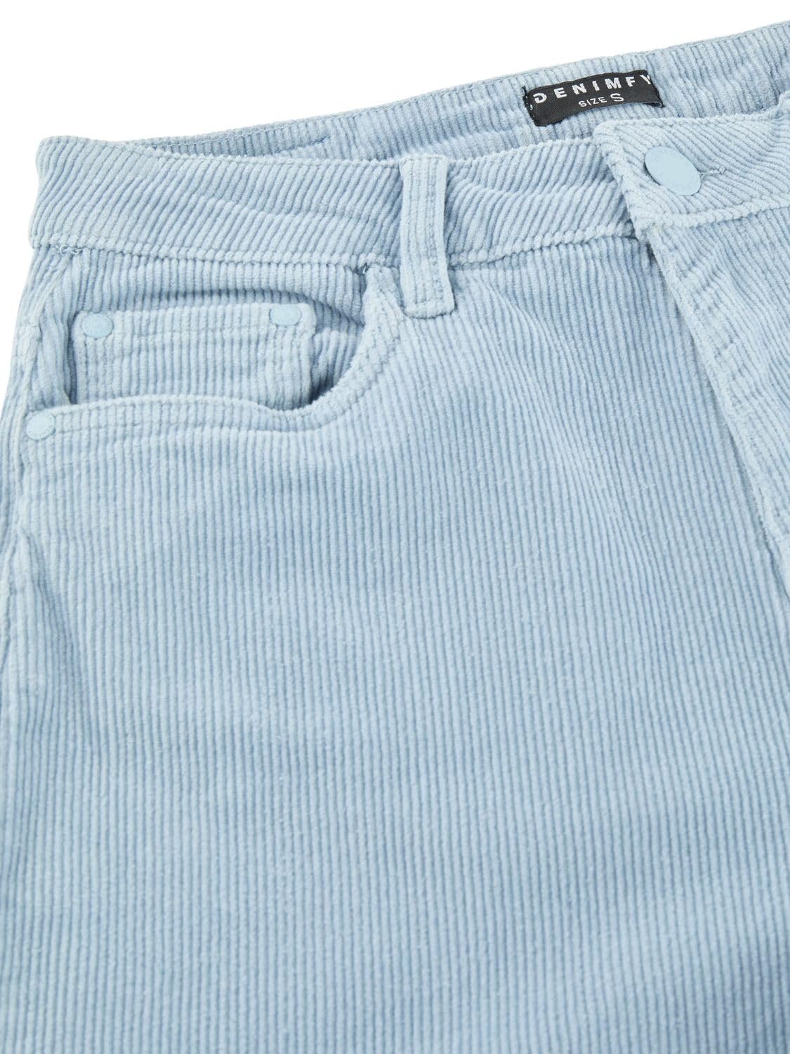 DENIMFY DFLisa Mom Fit Pantaloni da donna a vita alta, in corda, con chiusura lampo, in cotone, tinta unita, blu, verde, beige, S, M, L, XL