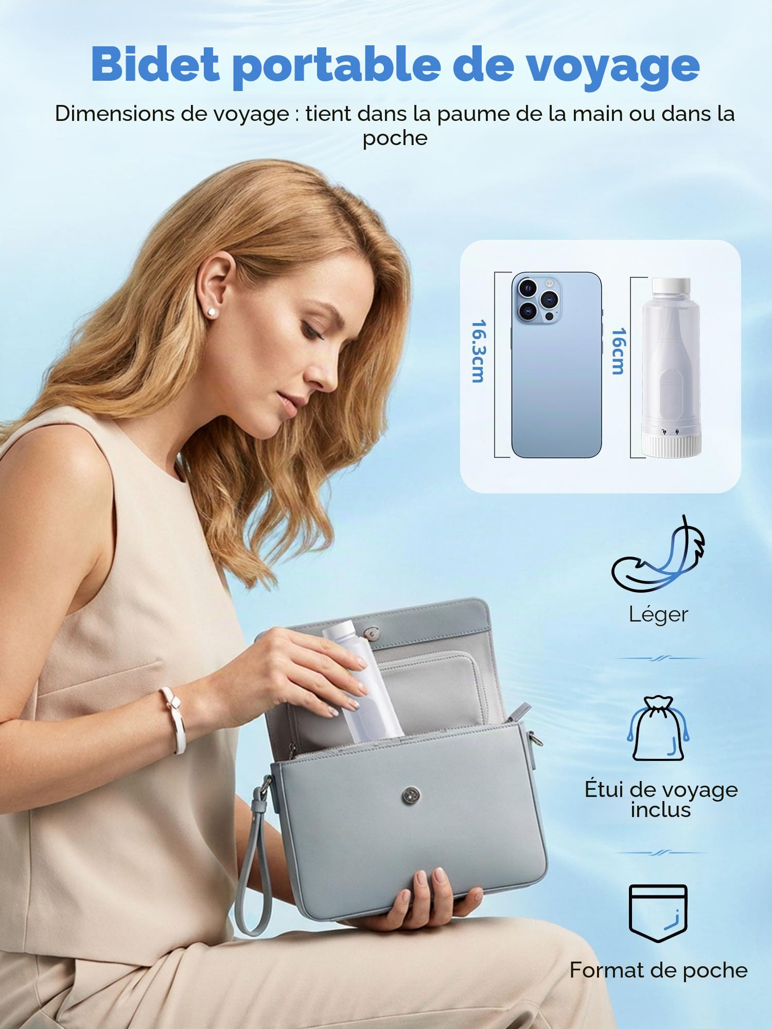 Bidet Portable,Bidet électrique de Voyage,2 Modes de Pression,IPX7 Étanche, Buse réglable à 180°, Lave-Fesses Ergonomique, Hygiene des Parties Intimes Soins du Post-Partum Périnée