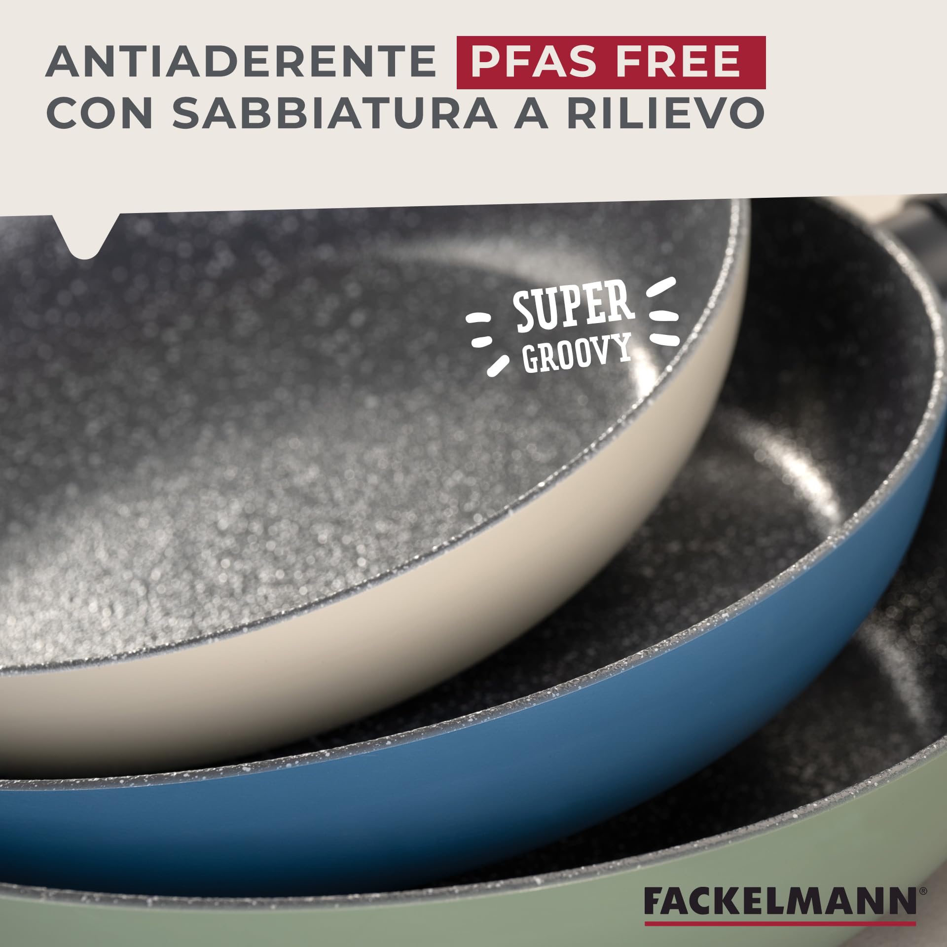 Fackelmann Set Padelle, Wok Ø30 in Alluminio Riciclato, 3 Padelle Antiaderenti Effetto Pietra 20/24/28 cm, 2 Coperchi Universali in Vetro, bordo silicone, Adatte Induzione, Senza PFAS, Linea Balance
