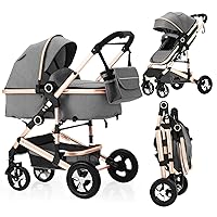 Vista 12 de Cochecito de bebé 2 en 1, cochecito convertible con asiento reversible, cochecito plegable para recién nacido, toldo ajustable, cesta