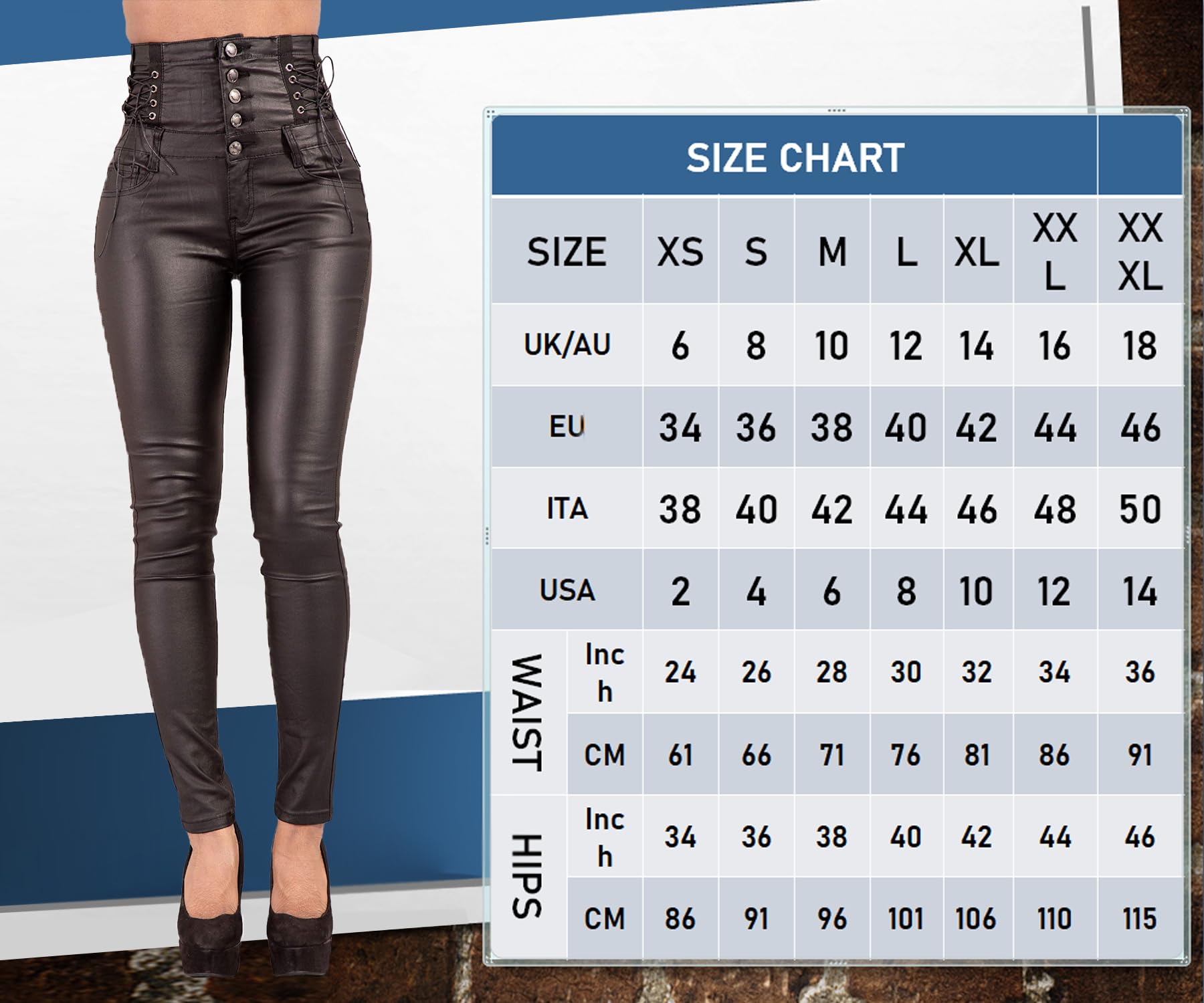 Pantalon Jean Taille Haute Aspect Cuir pour Femme | Pantalon Slim boutonné Sexy à Taille Haute pour Femmes