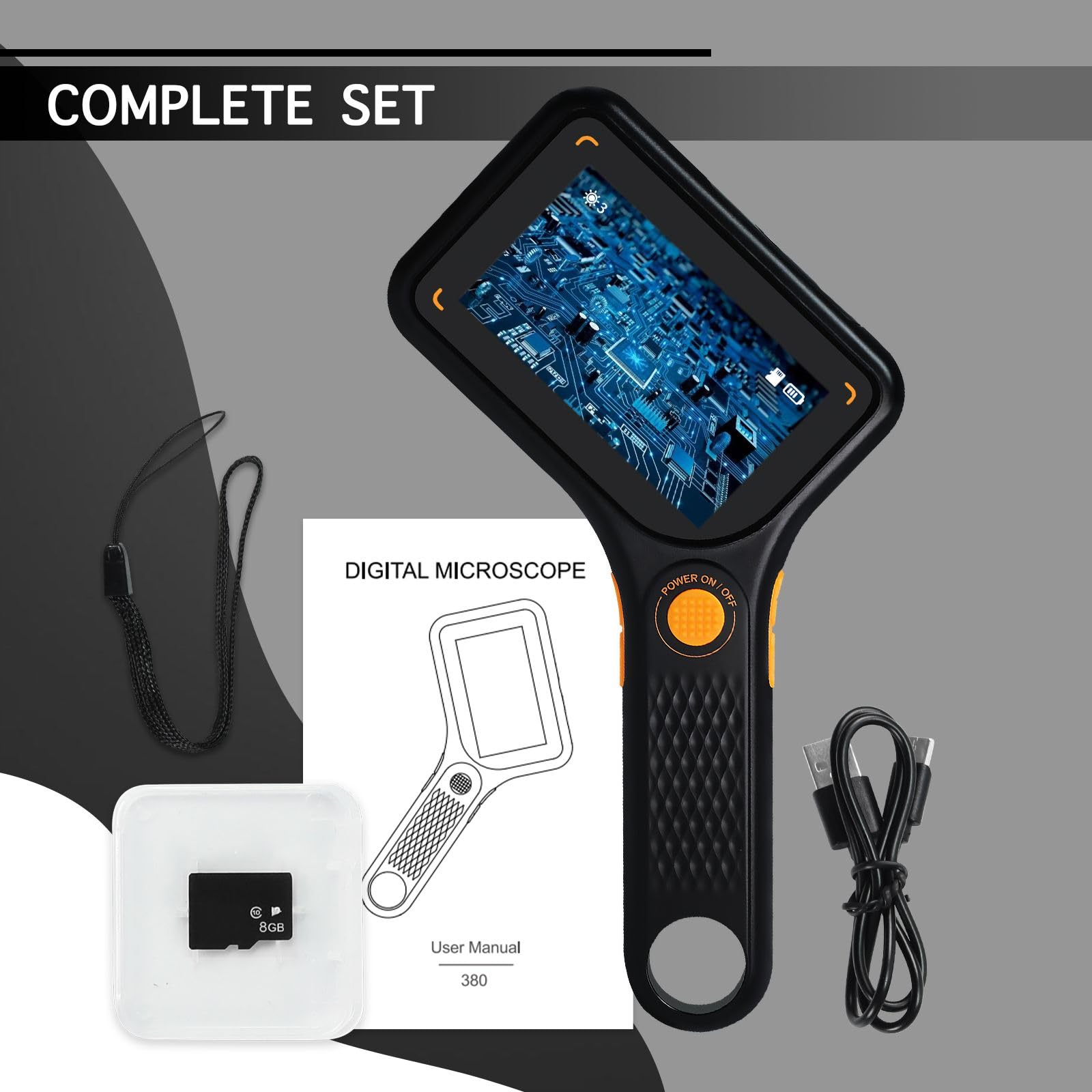 Digitales Mikroskop mit 7,6 cm (3 Zoll) IPS-Bildschirm, Autofokus, 8 LED-Leuchten, TF-Kartenschlitz, tragbare Handlupe für Münzen, Leiterplatten, Schmuckinspektion, Bildungsprojekte, kompatibel mit