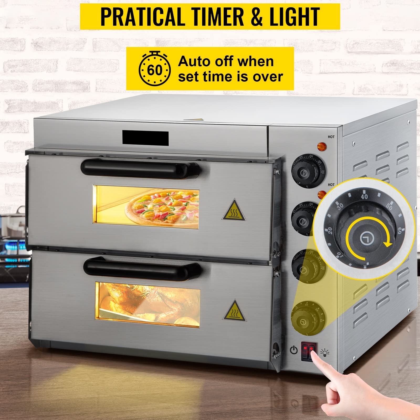 Forno Pizza Commerciale 14"Pizzaiolo multiuso Double Deck Layer 1950/3000W for pasticceria casalinga al ristorante(3000W)