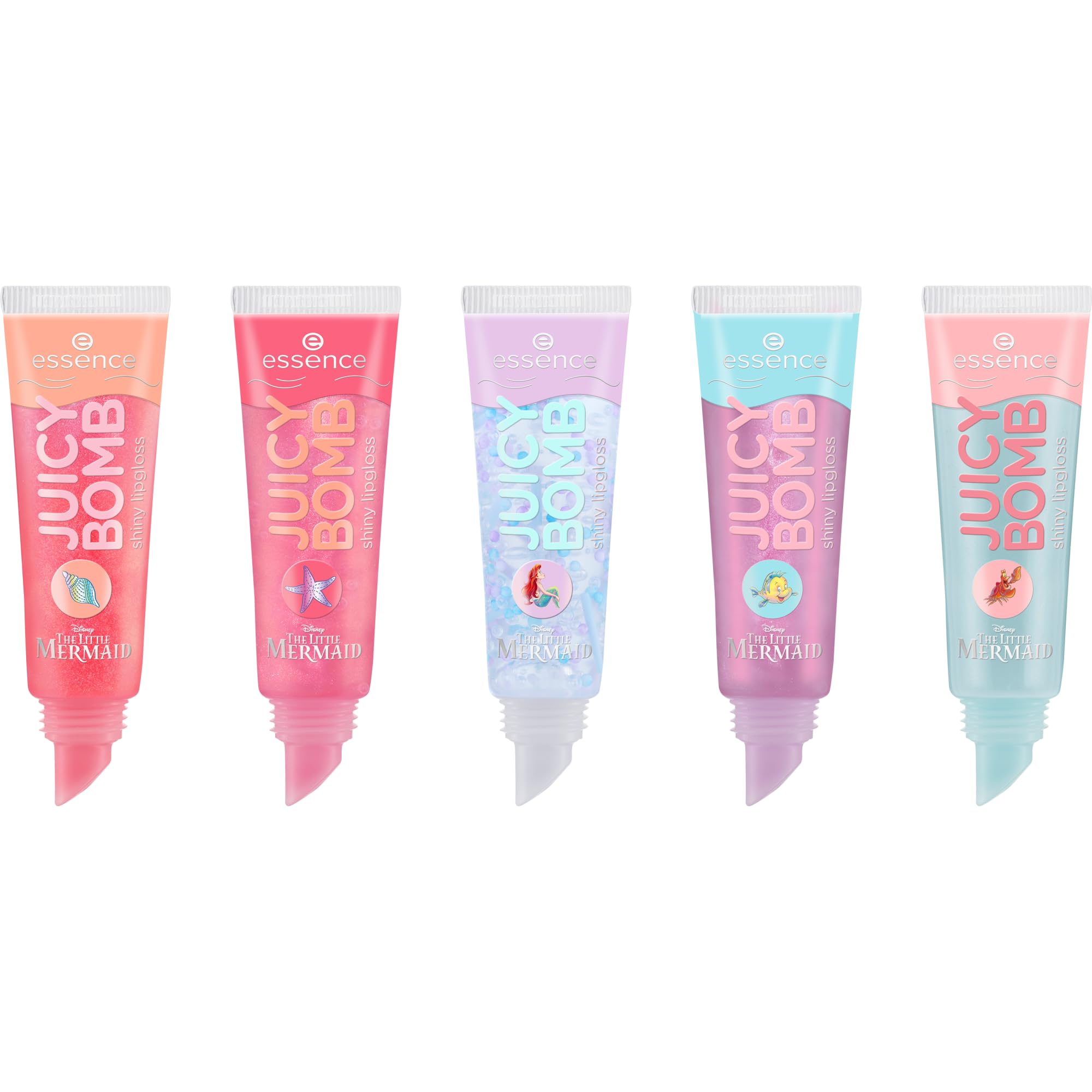 essence Disney THE LITTLE MERMAID JUICY BOMB shiny lipgloss crew, Mehrfarbig, Expressergebnis, glänzend, schimmernd, vegan, ohne Parabene, ohne Mikroplastikpartikel, Nanopartikel frei, 1er Pack (10ml) - 1
