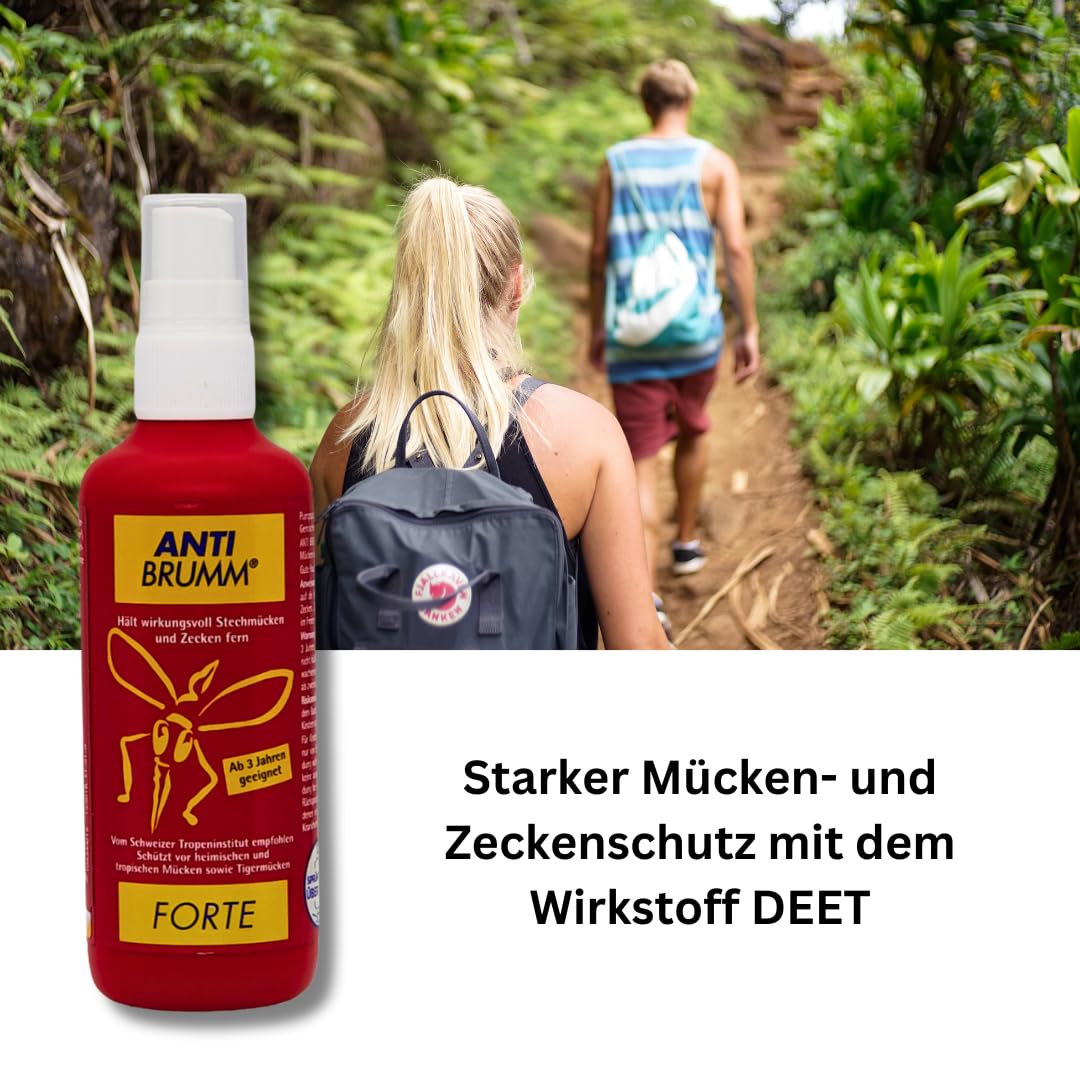 Anti Brumm Forte Pumpspray 3x 150 ml I Insekten-Repellent I effektiver Schutz gegen Mücken und Zecken I DEET I Für Fernreisen, Tropen I Spar-Set plus Pharma Perle give-away