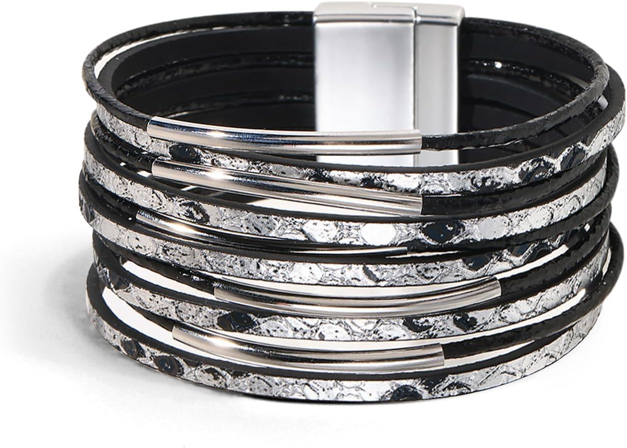 VIBILIA Boho Leather Wrap Bracelets for Women Men Multi-Layer Bracelets