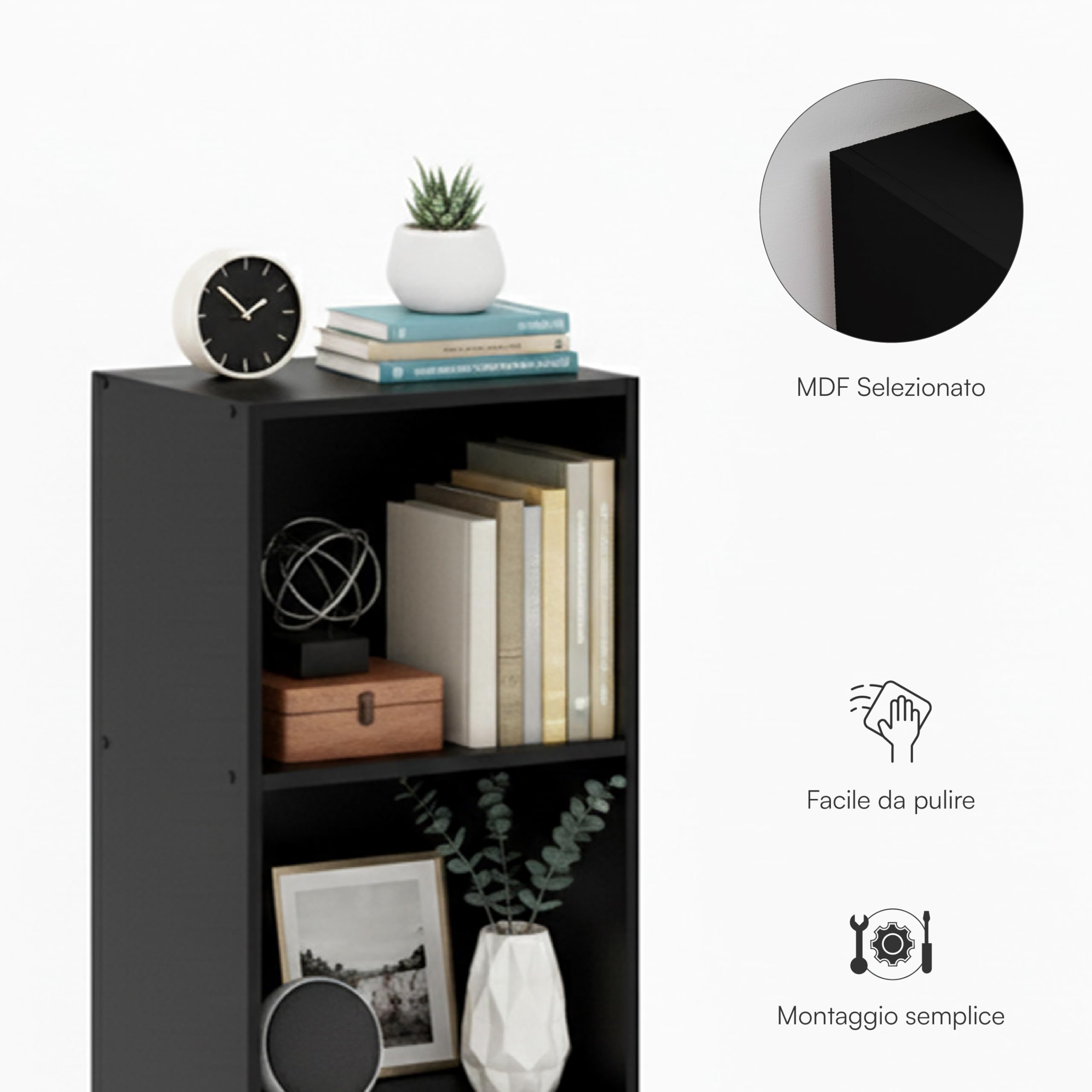 Baroni Home Libreria a Cubi Componibile, Scaffale Modulare 3 Ripiani Multiuso per Soggiorno, Camera e Ingresso, Design Moderno, Montaggio Semplice (Nera 3 Ripiani)