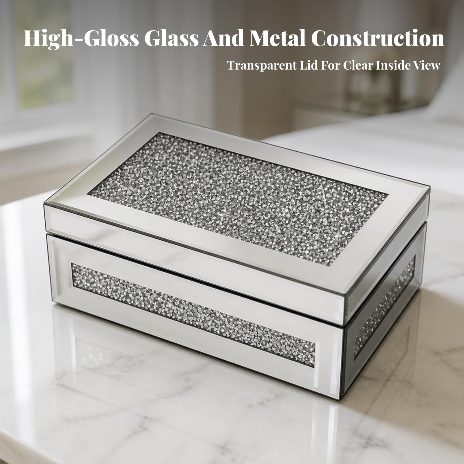 Joyero Mesa con Brillante | Protección la Oxidación, Caja Joyas con Espejo, Práctica, Organizador, para Tocador, Dormitorio, Mujeres, Oro
