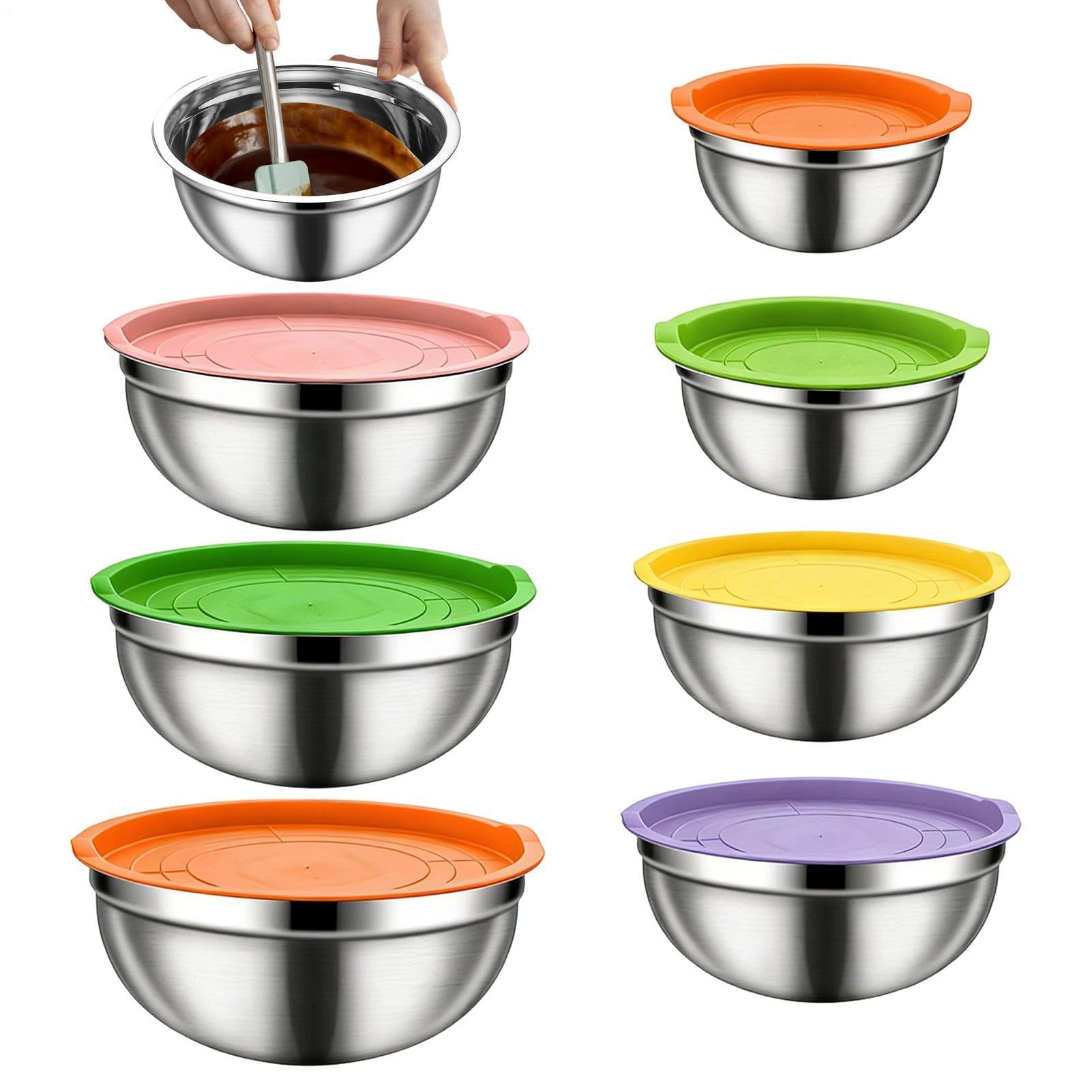 Ciotole in Acciaio Inossidabile per Mescolare Antiscivolo, Lavastoviglie e | Per Casa, Frigo e Preparazione Alimenti Per Salse, Snack, Uova, Condimenti, Verdure, , Frutta