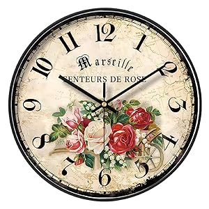 NUOVO Reloj de pared de jardín de 12 pulgadas reloj de flores coloridas shabby chic floral relojes de pared vintage elegante reloj silencioso para sala de estar dormitorio hogar cocina decoración