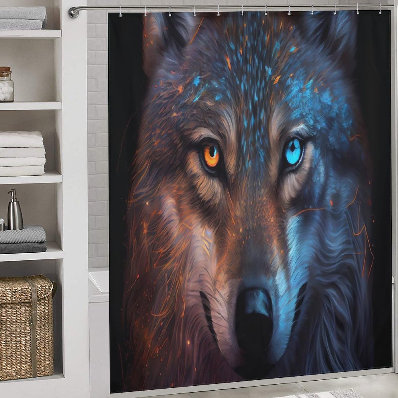 Rideau de douche loup en tissu polyester lourd et imperméable de finition supérieure