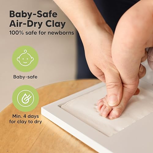 Miniatura 6 de Kit de manos y huellas para bebé, marco de recuerdo de huellas de mano de arcilla, marco de fotos para recién nacidos, regalos personalizados para