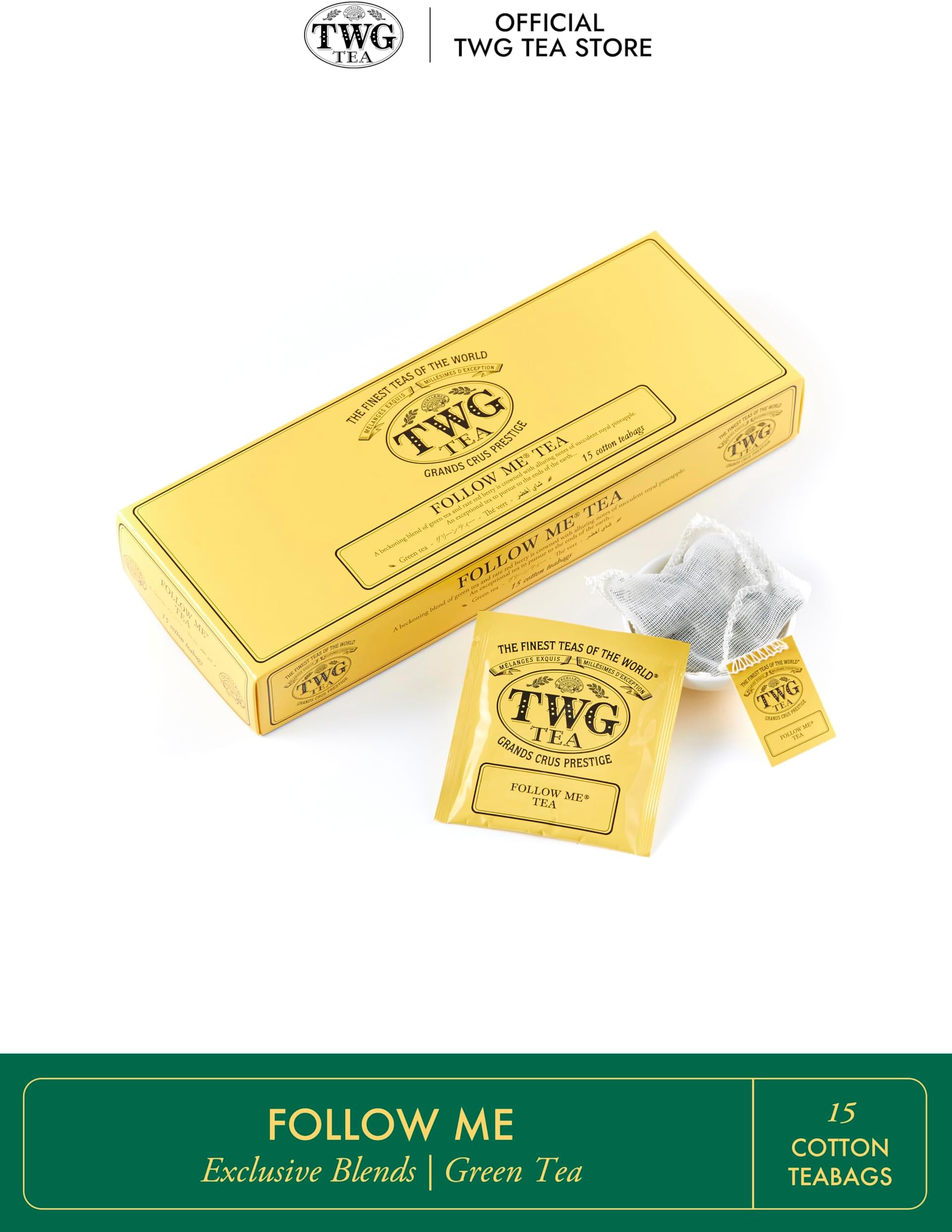 TWG Tea | Follow Me Tea | Green Tea | Ginseng & Pineapple | 15 Hand Sewn Cotton Teabags | Gift Set