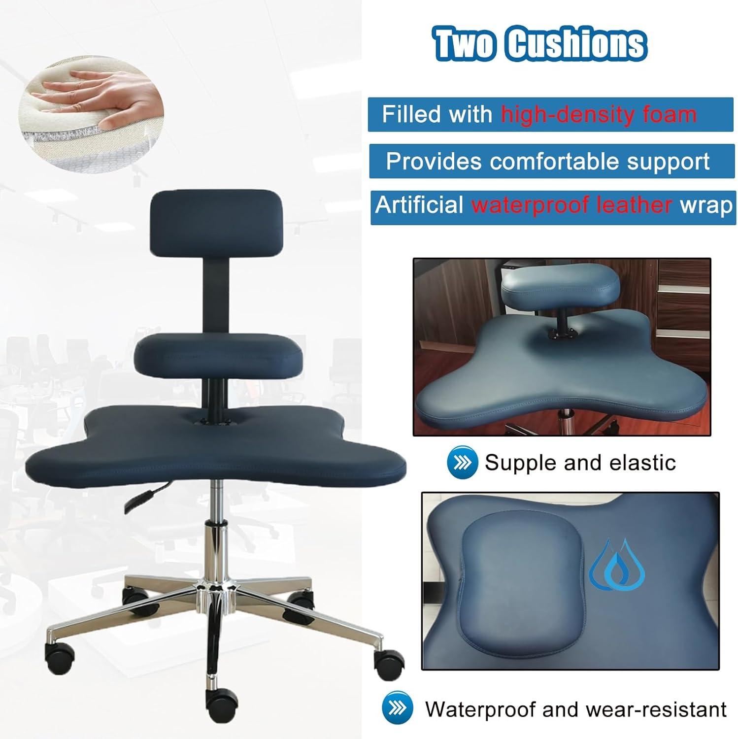 Office Chair Cross Legged Chair，Height Adjustable Cross Legged Chair with Wheels, Ergonomic Sitting Kneeling Chair with Back Support for Office Home, Meditation Chairs for Adults, Gray Black