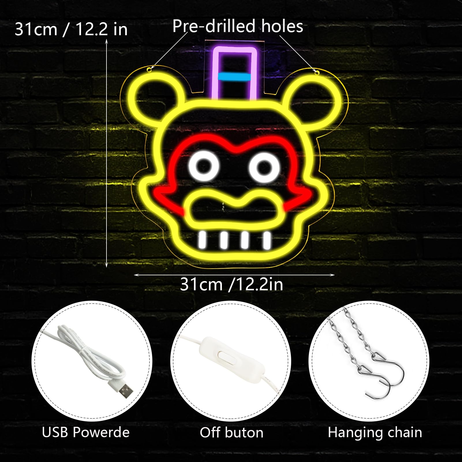 Fnaf Poster Five Nights At Freddy's LED Neon Wall Sign 12x13