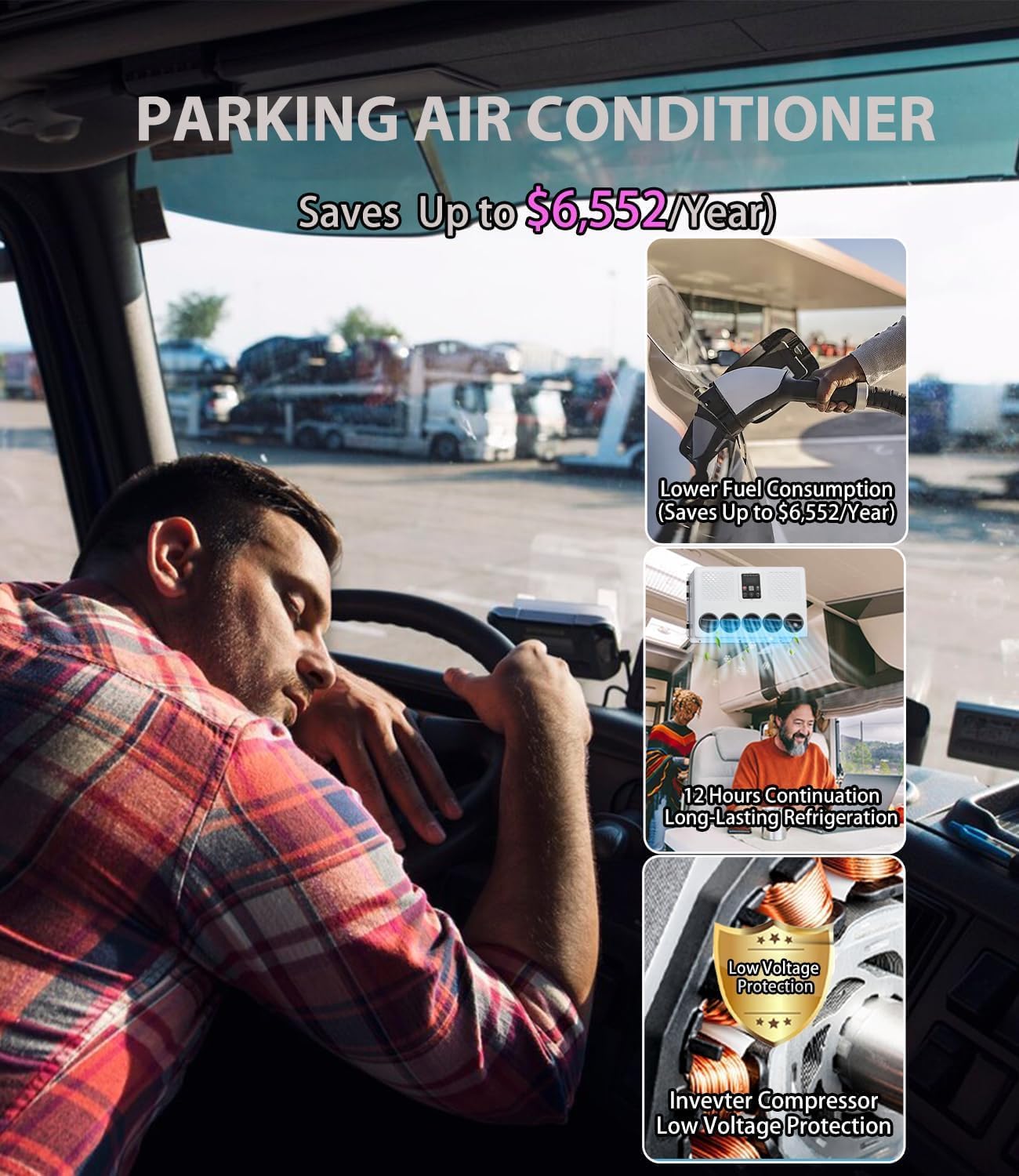 24V Air Conditioner 8000BTU for Big Rig Sleeper, Semi Trucks, RV, Vans | Mini Split 24 Volt DC Cooling System | Low Noise AC Unit for Pickup Trucks, Cars, Buses | Easy Installation & Energy Efficient