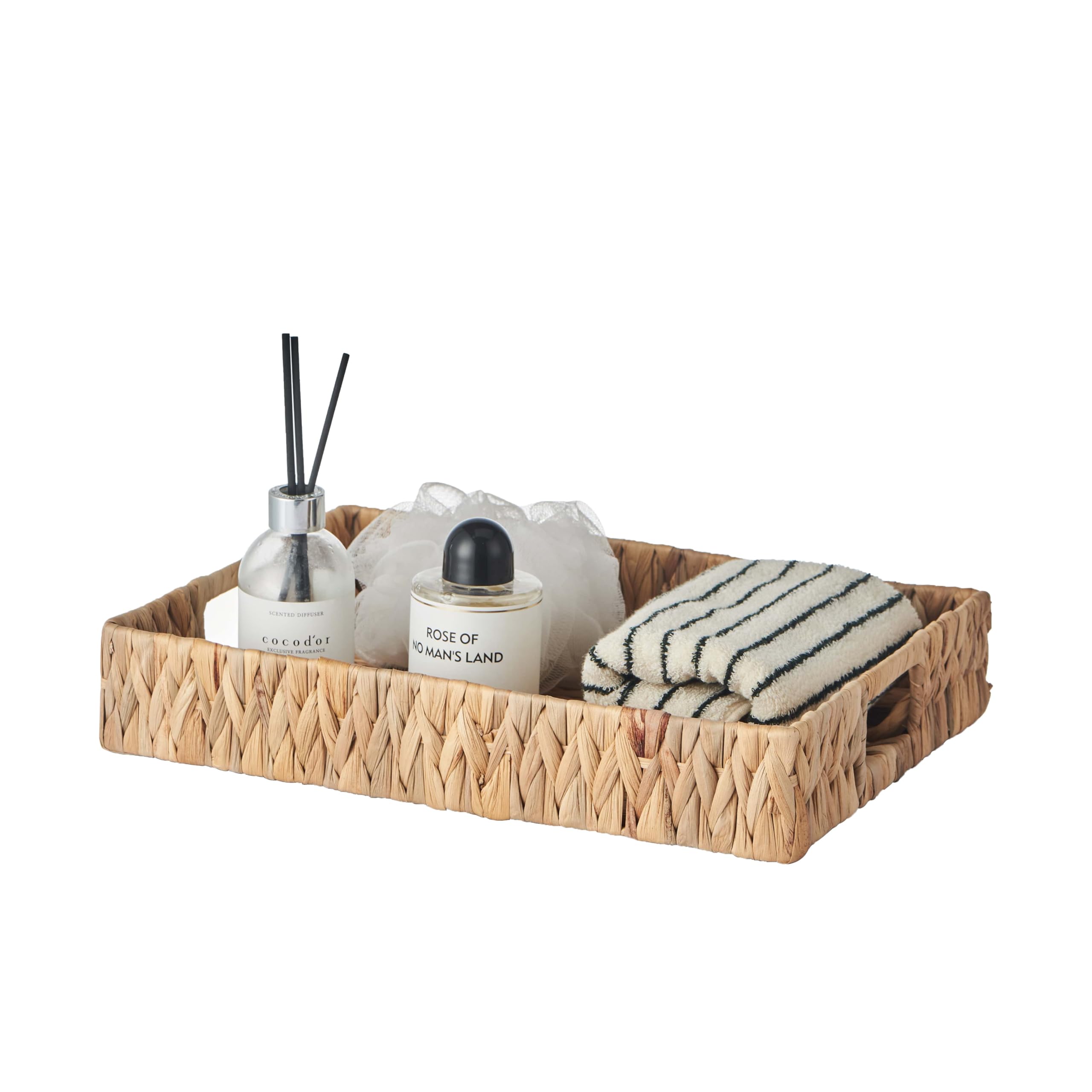 Eden & Willow E&W Rectangle Water Hyacinth, Decorative Natural Hand-Woven Seagrass Serving Tray with Handles (Large)