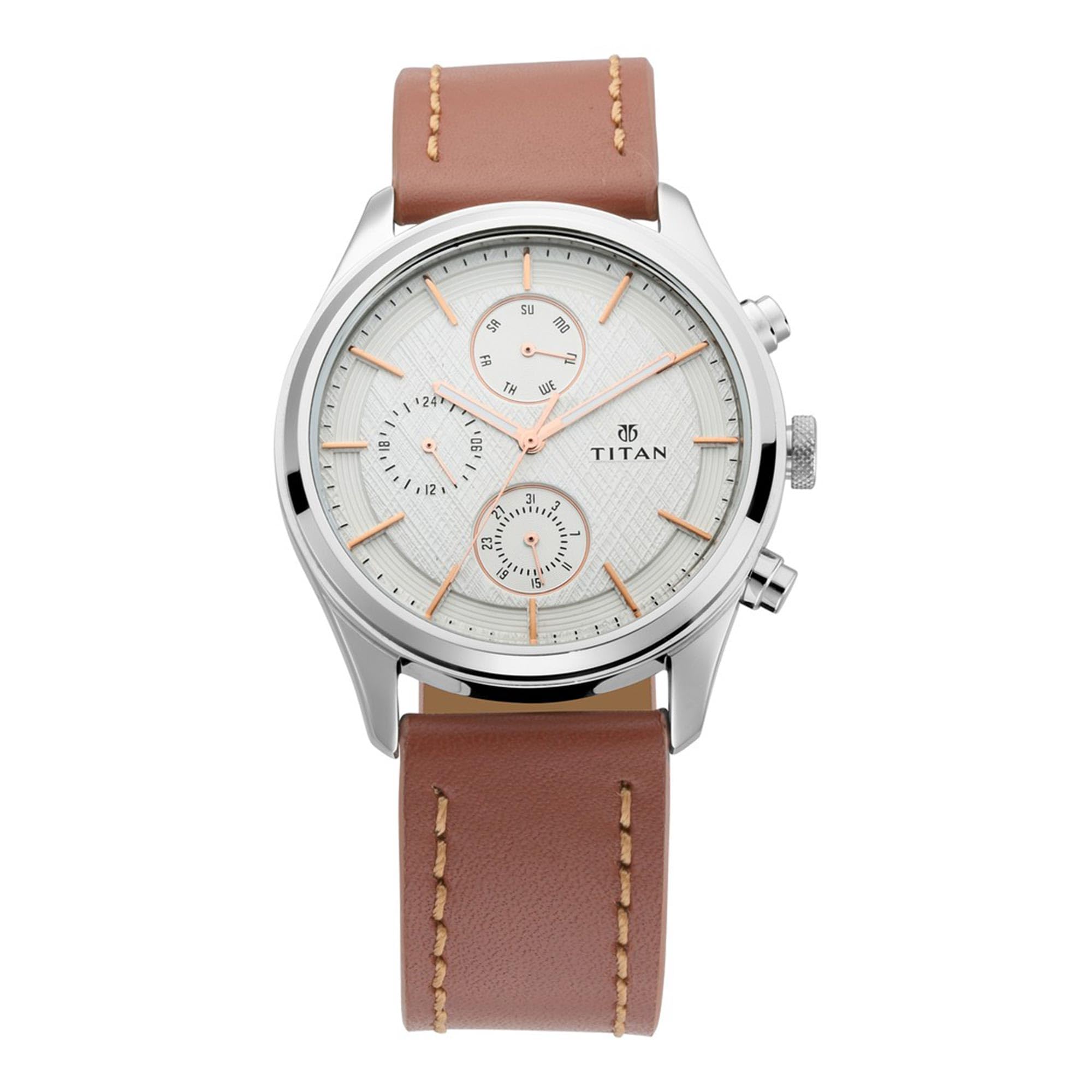 Titan Mens Metropolitan Charm: Mens Multifunctional White Watch with Leather Strap-NS1805SL01 (B07MXL8QKN) Amazon Price History, Amazon Price Tracker