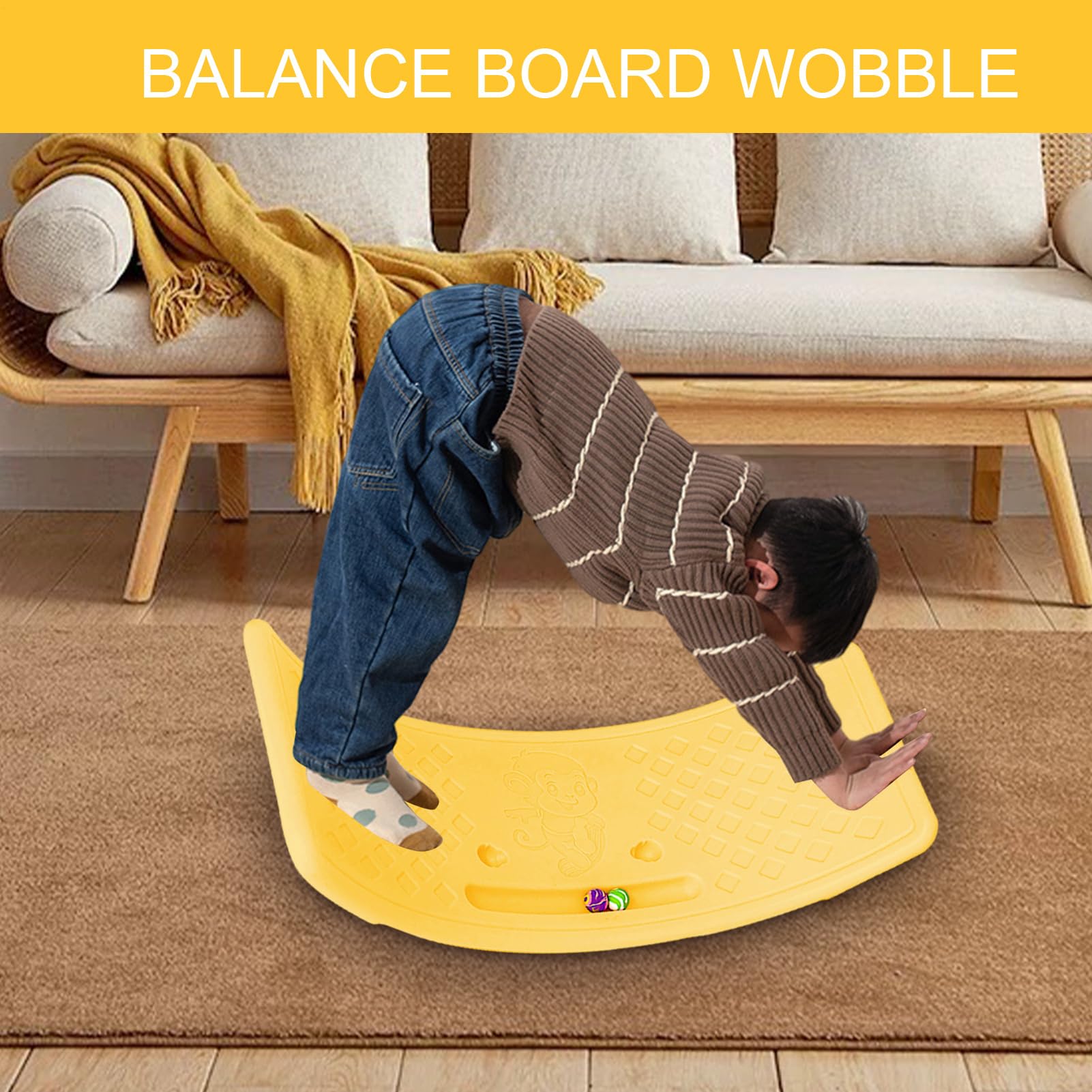 Rockerboard Kinder, Wobbelboard Kinder - Offene gebogene Balance Lerntafel - Wackeliger Trainer, Balance-Übungstafel für Mädchen und Jungenübungen, bis 25 kg haltbar