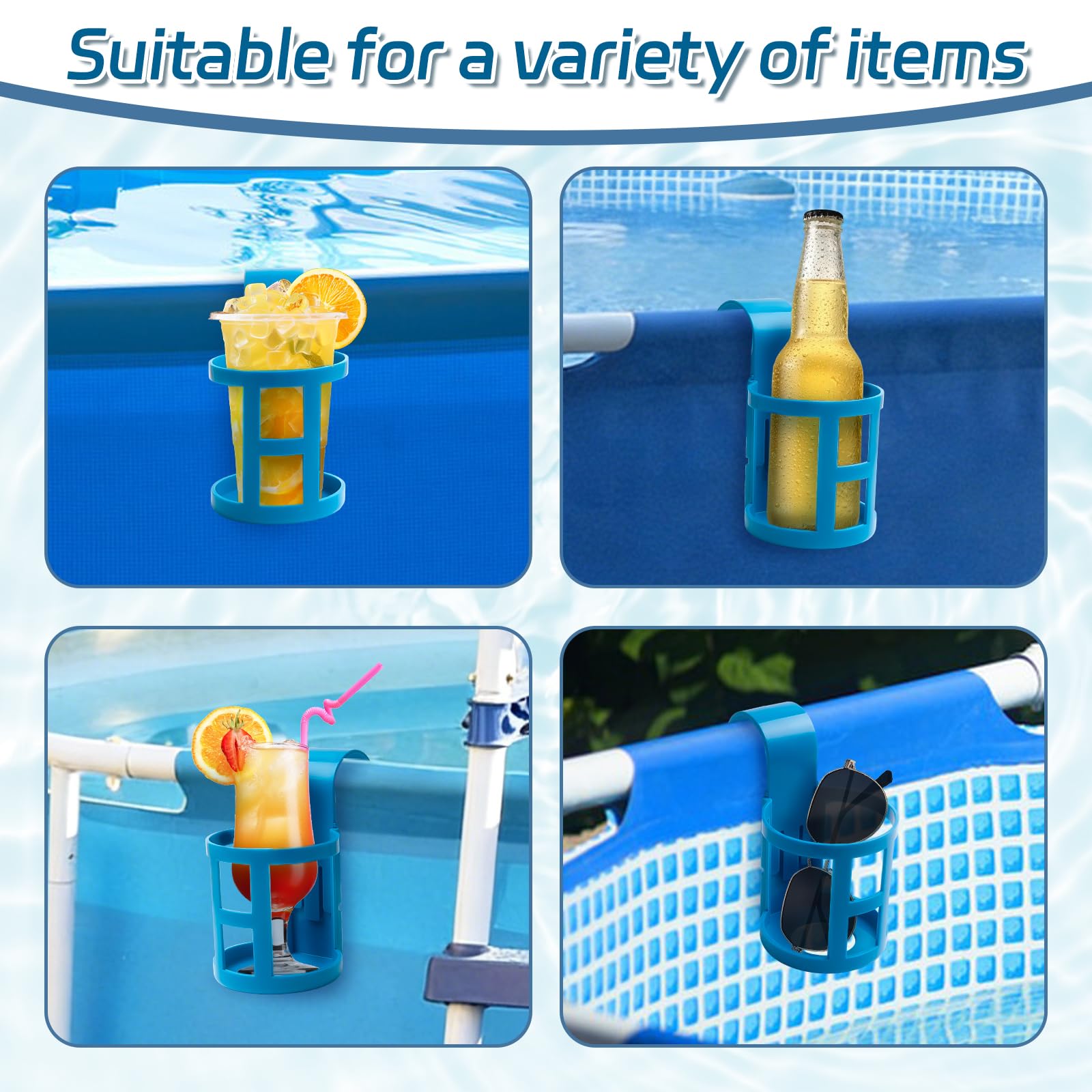 4 Piezas Soporte para Bebidas Piscina, Soporte para Bebidas para Piscina Elevada, Accesorios para Piscina, Soporte Multifuncional, Soporte para Bebidas de Plástico, Sin Derrames (Azul)