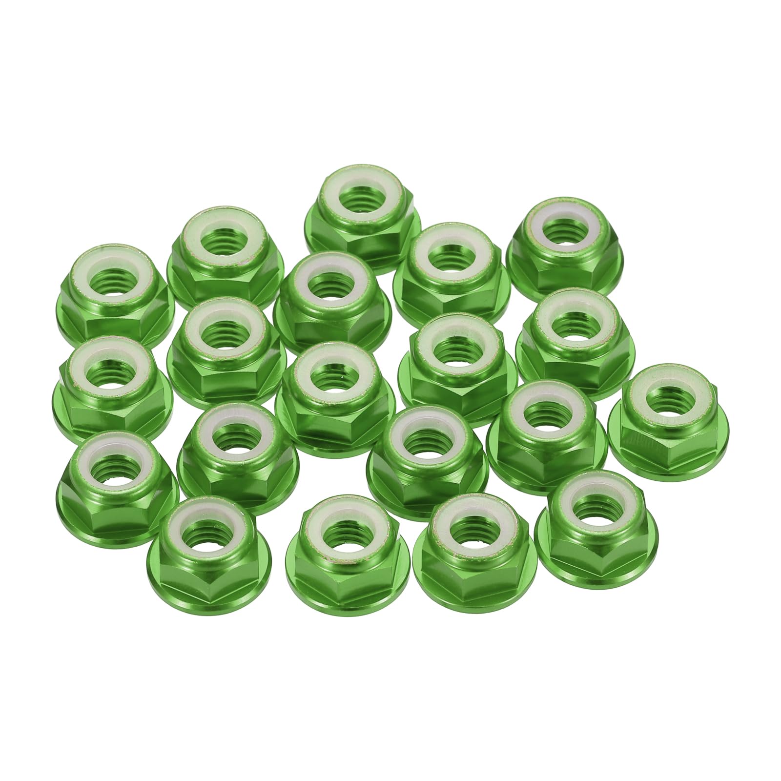 sourcing map 20 Pcs M6 Pitch 1mm Aluminum Alloy Lock Nuts Flanged Hex Nuts Nylon Locking Serrated for RC Drone Quadcopter Motor Prop Adapter FPV Parts Fasteners, Green