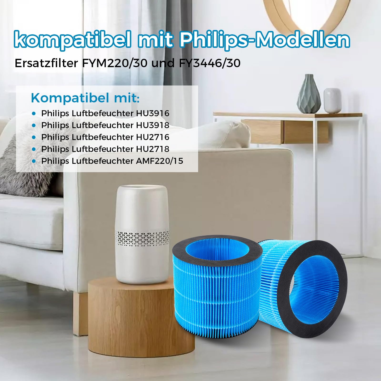 Filtr zamienny kompatybilny z oczyszczaczem powietrza Philips AMF220/15, kompatybilny z nawilżaczami powietrza Philips HU3916/10, HU3918/10, HU2716/10, HU2718/10 – Również do FYM220/30 i FY3446/30