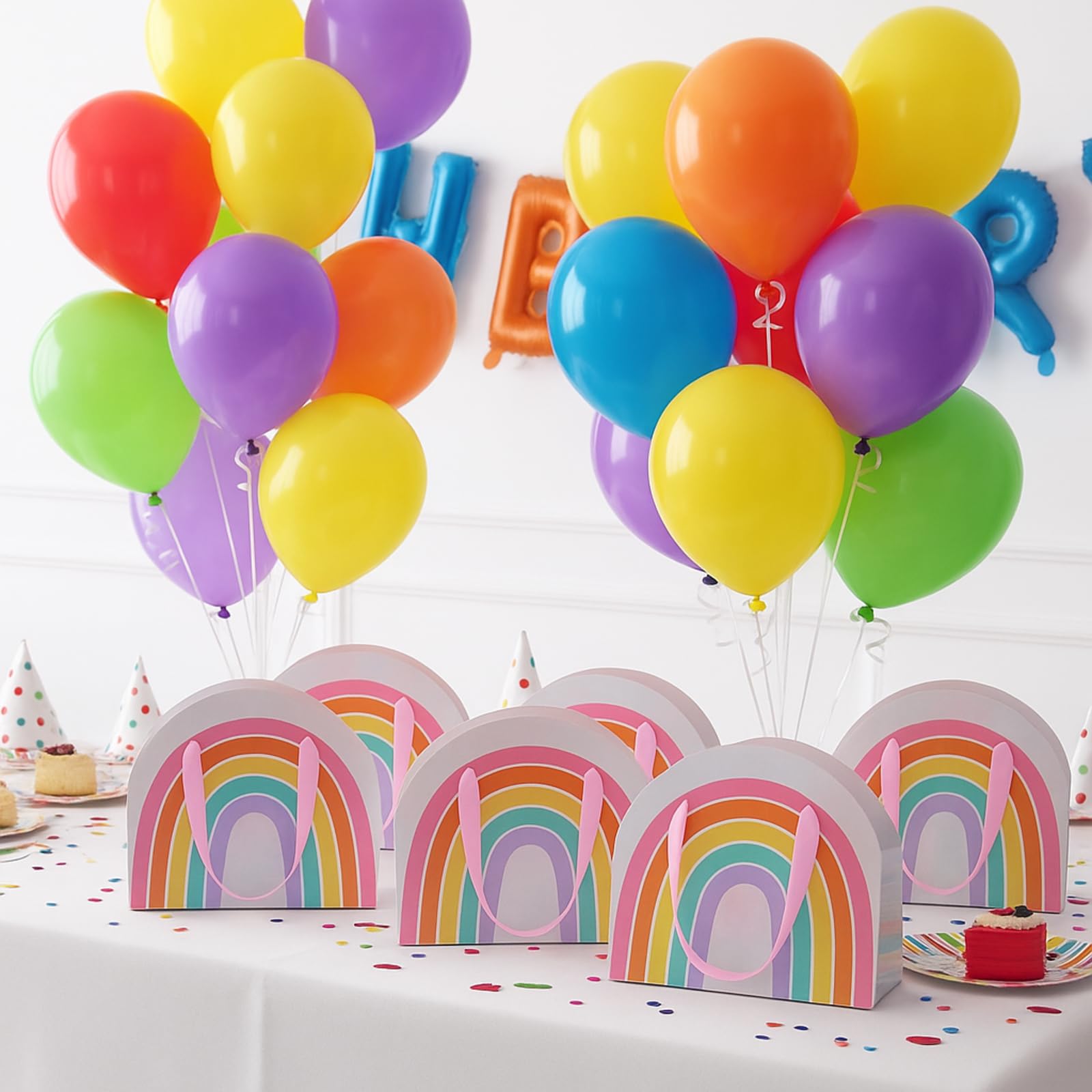 AmazingSpark 24 Pcs Rainbow Party Favor Bags 7.9 x 6.7 x 3.9 Inch Rainbow Gift Goodie Bags with Handles Colorful Treat Candy Gift Wrap for Birthday Baby Shower Wedding Party Favors Supplies