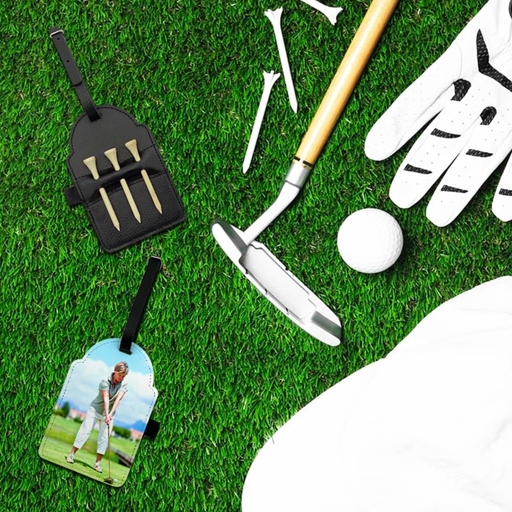 BAOZOON Sublimation Blank Golf Tee Holders with Golf Tees, Potable PU Leather Golf Ball Tag Storage Bag DIY Heat Transfer Golf Tee Pouch with Belt Clip