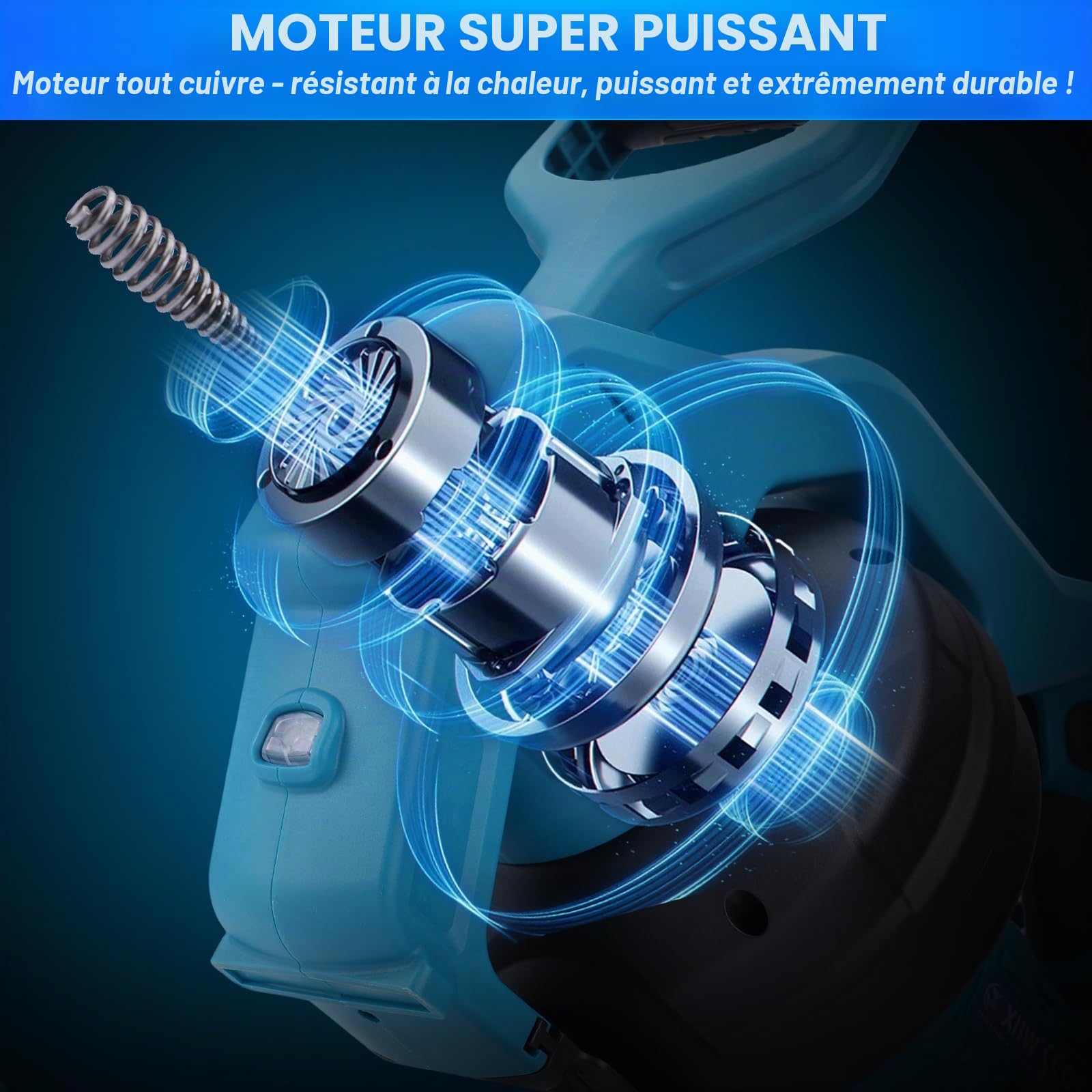 XIIW 20V Furet Déboucheur Canalisation avec 7,6m Spirale, 2 Batteries | Tarière Électrique Câble Flexible pour Débouchage/Nettoyage Tuyaux Ø19-85mm, Avant/Arrière, Chargeur Sac & Protections