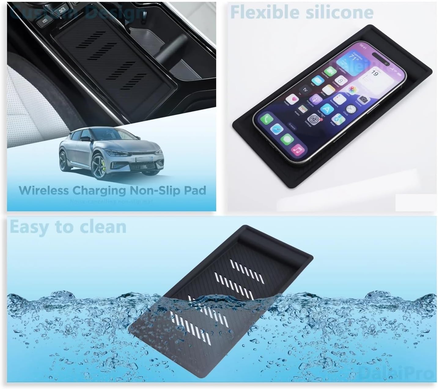 Car Wireless Charging Pad Car Phone Non-Slip Mat Silica Gel Scratch-Resistant Pad Compatible with EV6 Accessories Compatible with KIA EV6 2022 2023 2024