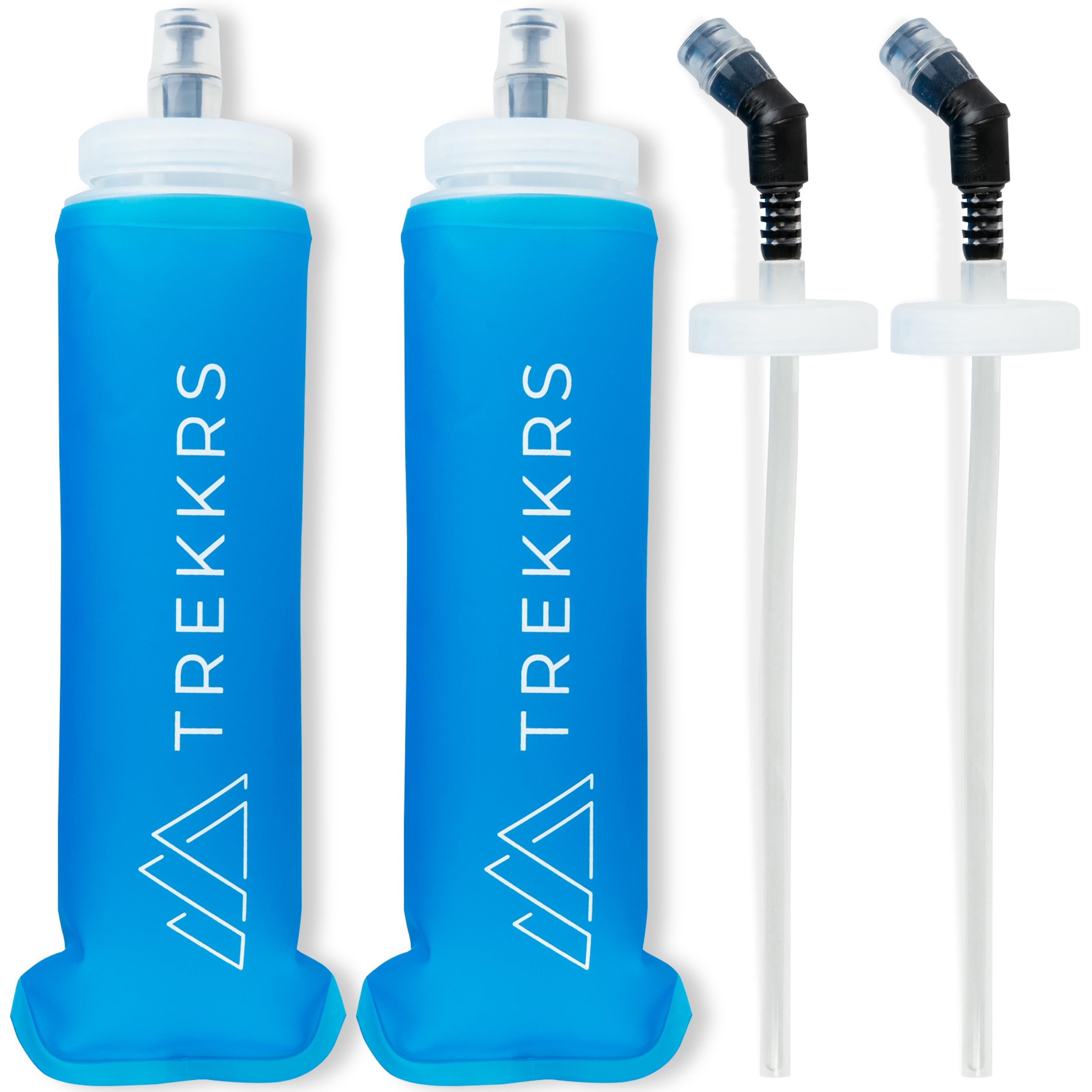 Trekkrs 2 Pack Soft Flask Water Bottles - 500 ml | Leakproof Design | Soft, Foldable Running Water Bottle | Running Hydration Bladder Pouch | 2 x Straw Lids, 2 x Regular Lids & Easy Cleaning Sachets