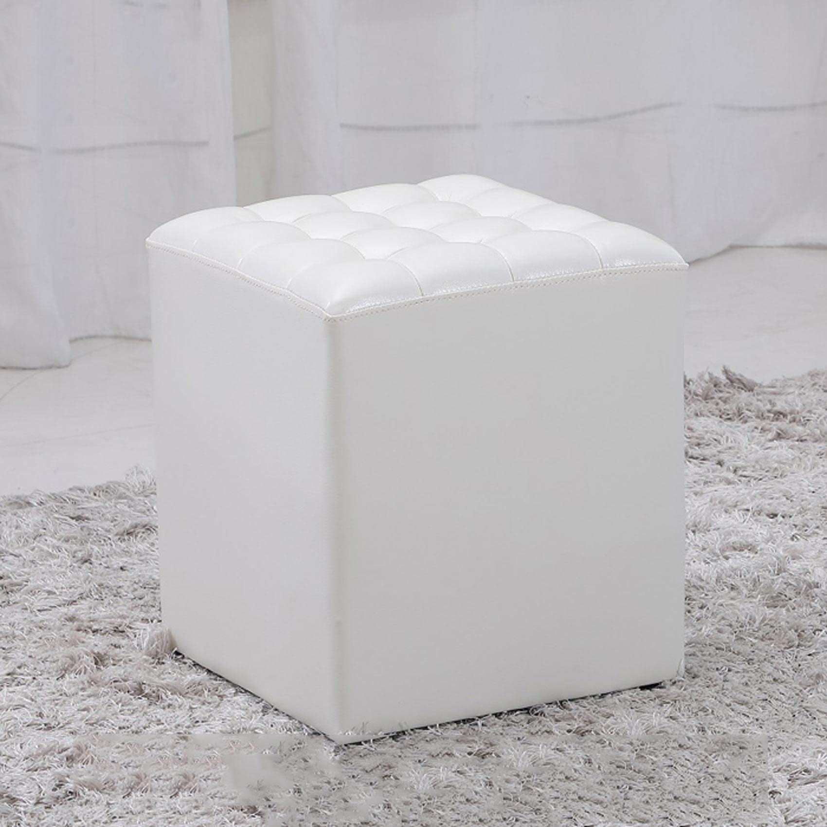 LMMIAOZ Square Leather Footrest Stool - Soft Non-Slip Footrest for Shoe Changing - Easy to Clean White Ottoman, 32x32 cm - Perfect for Living Room & Bedroom