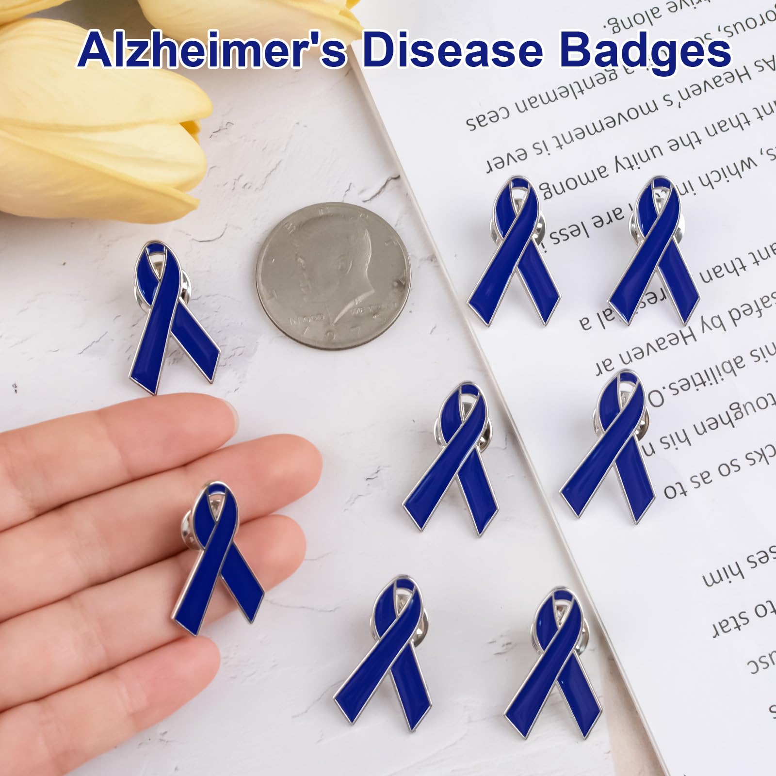 WANDIC Blauwe lintspeld, 100 stuks geribbelde teryleen broches colon colorectale kanker bewustzijn broche Grosgrain pinnen voor mannen en vrouwen liefdadigheidsevenementen, Polyester