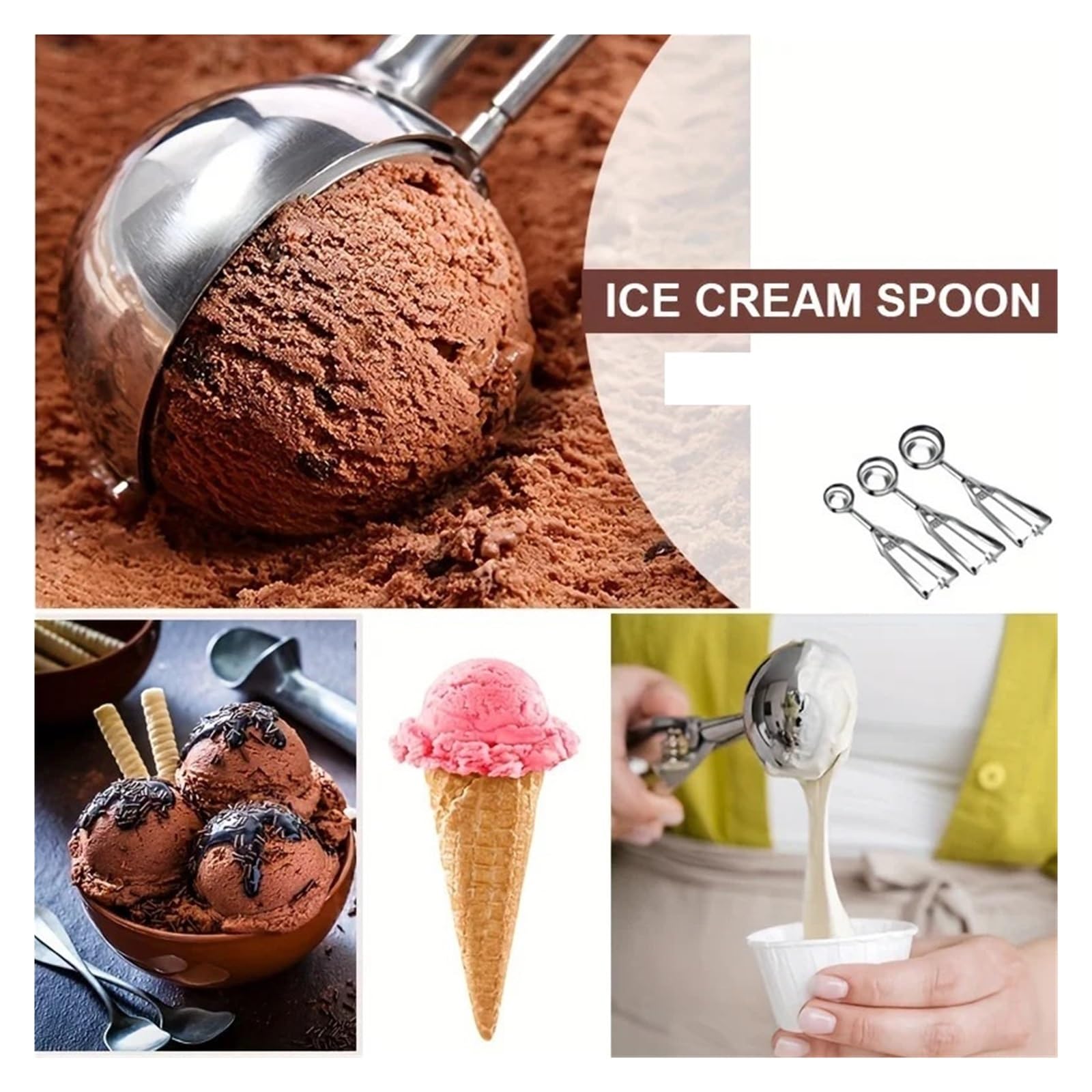 3 pezzi di paletta for gelato in acciaio inox, for stampi for frutta, manico a molla, accessori for la cucina casa, gadget