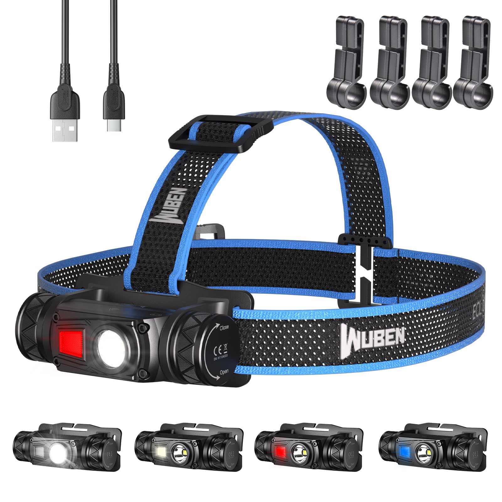 H1 Head Torch Rechargeable Headlamp 1200 Lumens Headlight Super Bright LED with Adjustable Headband 11 Modes IP68 Waterproof Headlamps with Red Light, Headlight for Camping, Hiking, Running